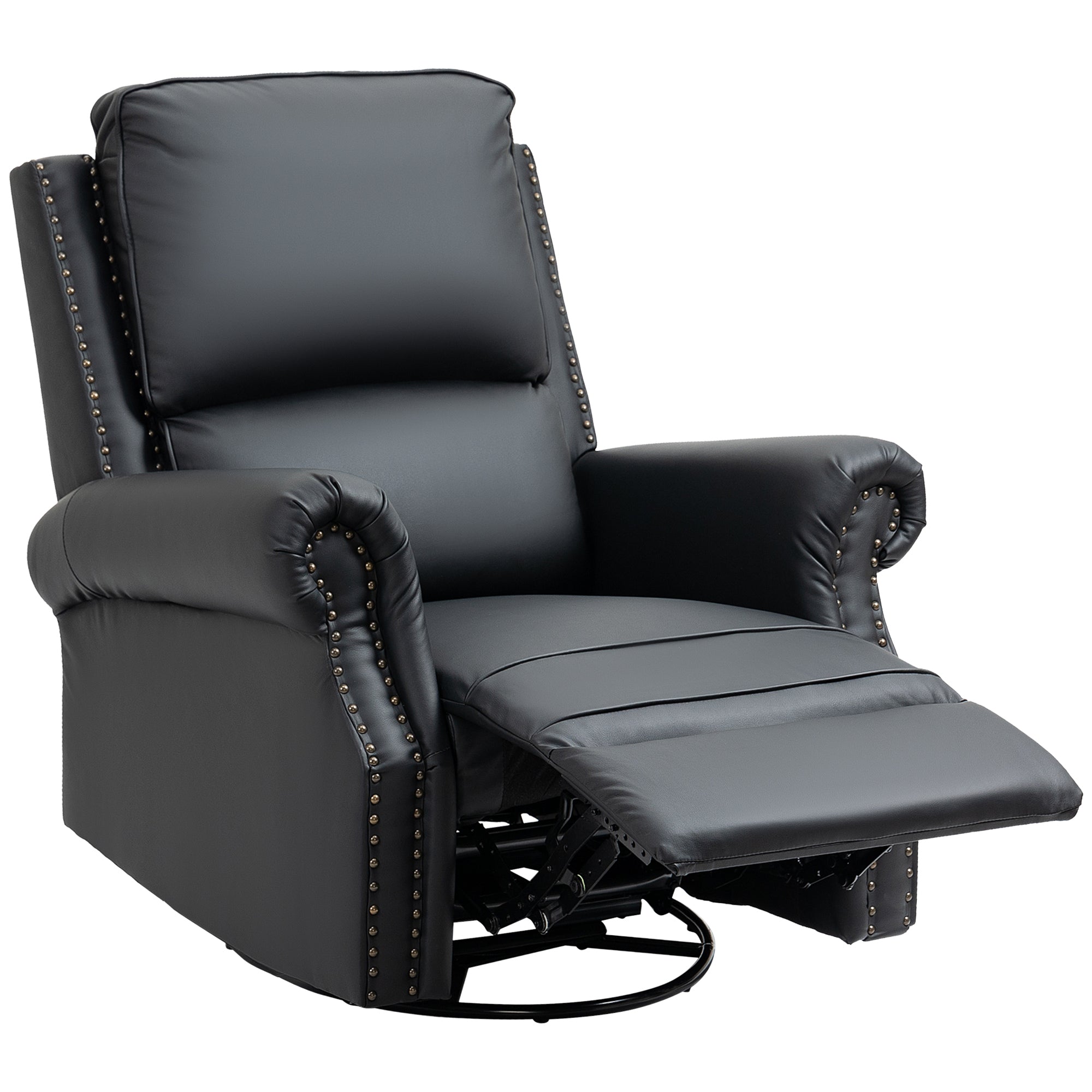 HOMCOM Manual Recliner Chair 360° Swivel Rocking Armchair Sofa with PU Leather Padded Cushion and Backrest for Living Room Black