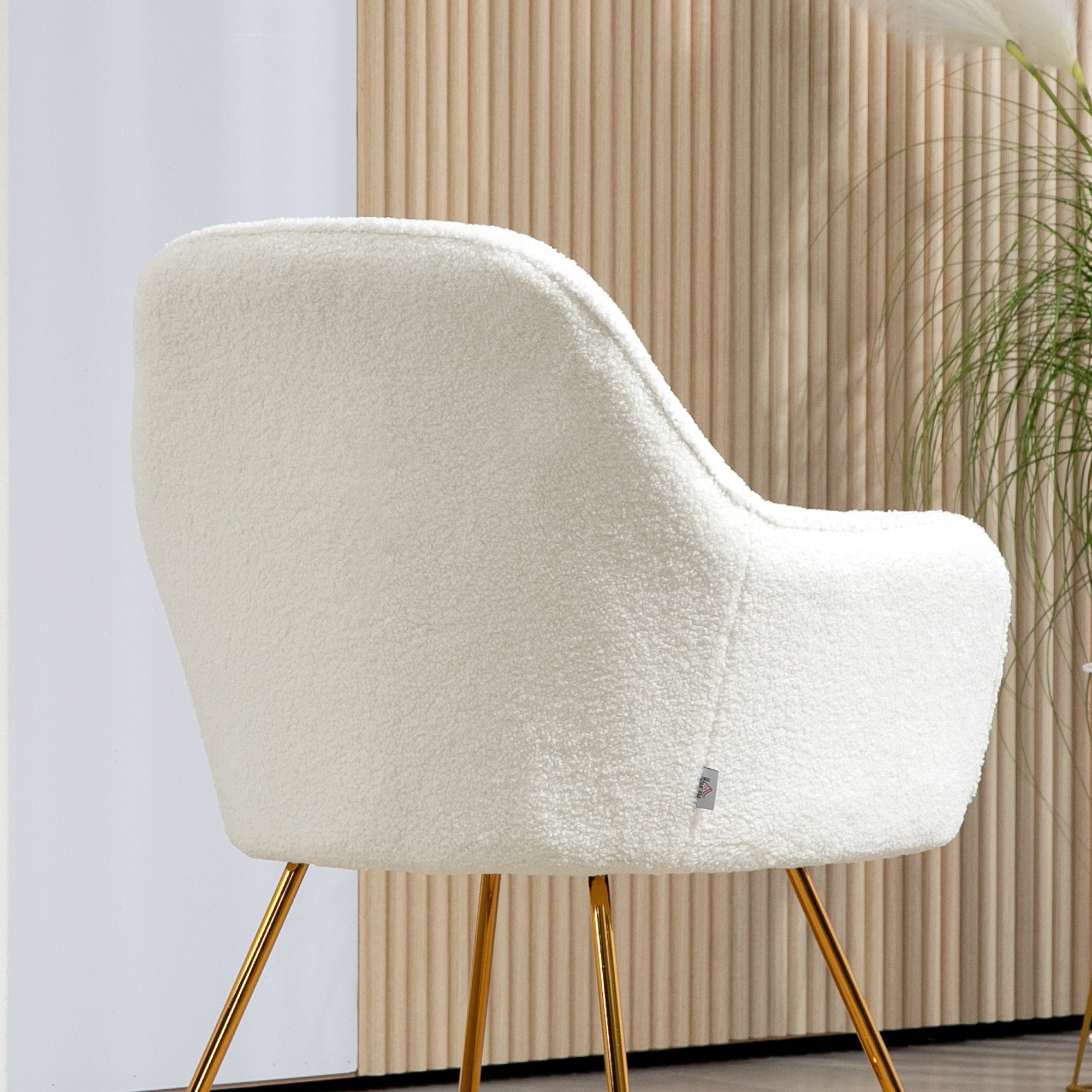 HOMCOM Modern Dining Chair Set of 2, Sherpa Fleece Armchair with Padded Seat, Occasional Bedroom Chair with Cross Steel Legs for Living Room, Cream White