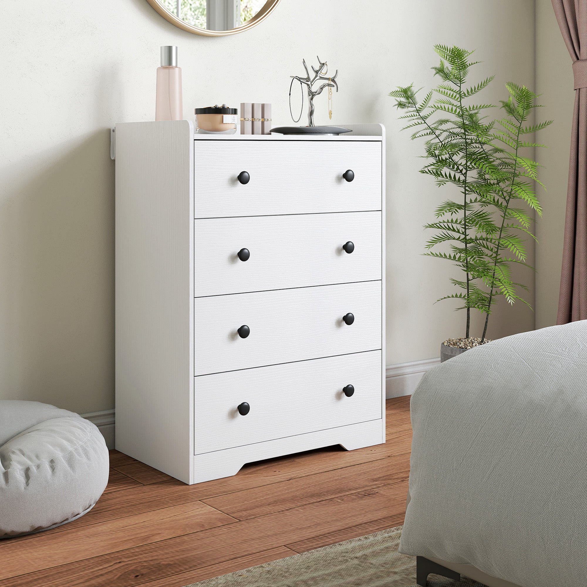 4 Drawer Chest of Drawers, Modern Dresser for Bedroom, Storage Cabinet for Living Room Entryway, White Wood Effect