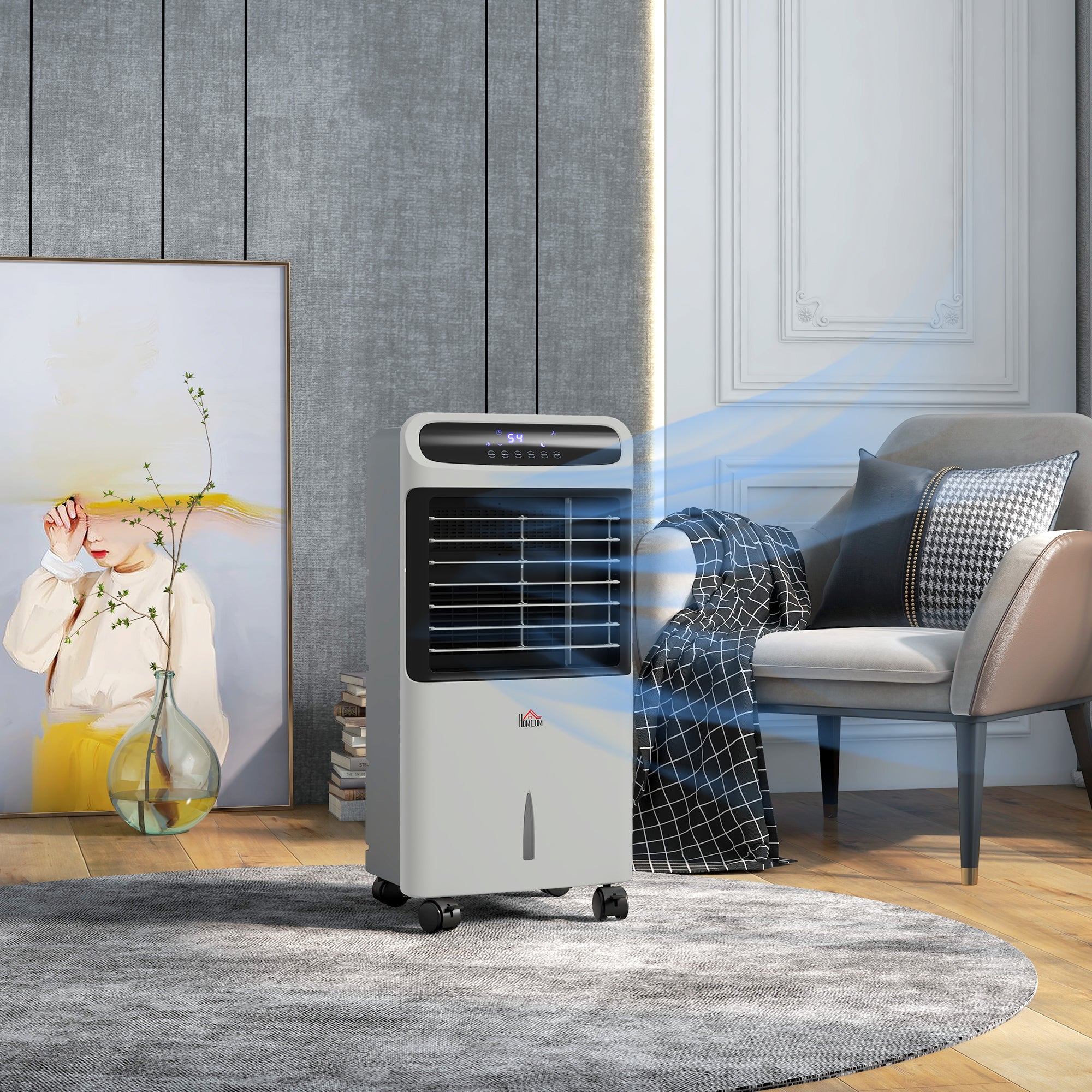 3-In-1 Ice Cooling Fan, Mobile Evaporative Air Cooler with Remote, Timer, Oscillating for Home Office, Bedroom, Gray - HOMCOM
