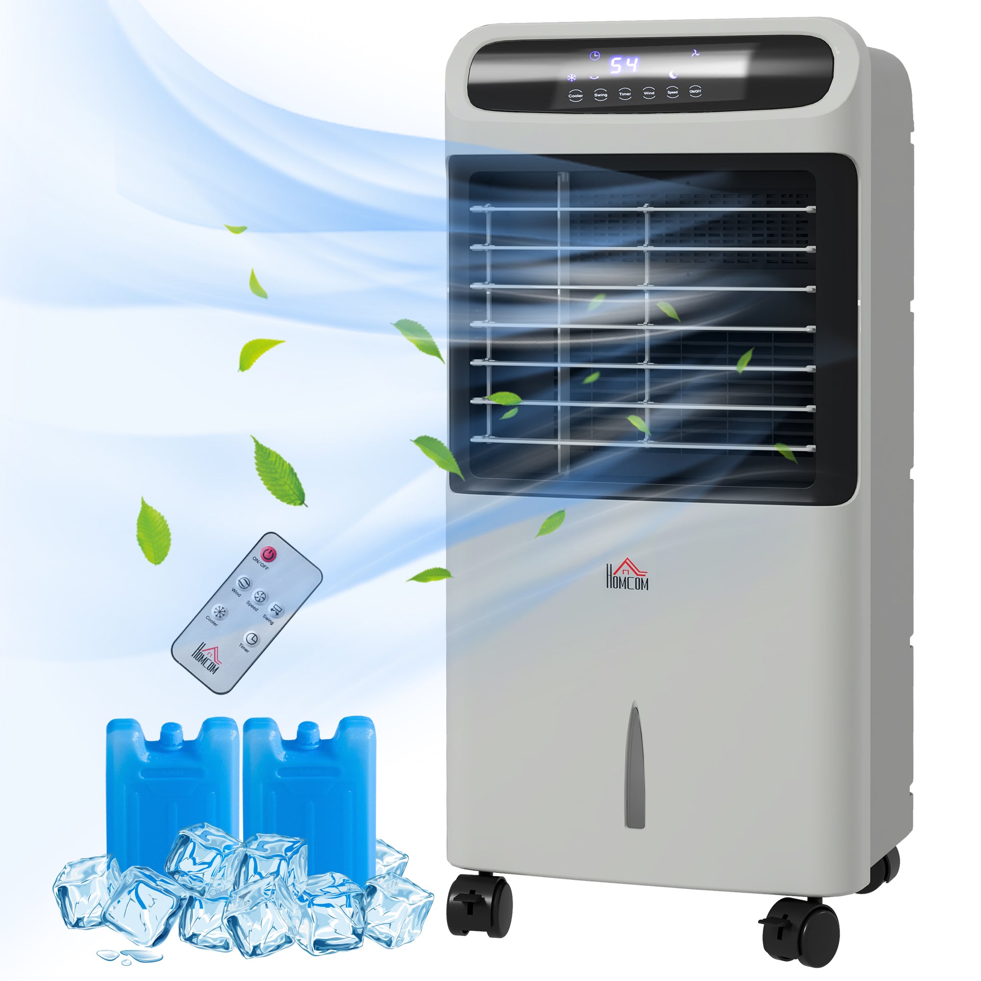 3-In-1 Ice Cooling Fan, Mobile Evaporative Air Cooler with Remote, Timer, Oscillating for Home Office, Bedroom, Gray - HOMCOM