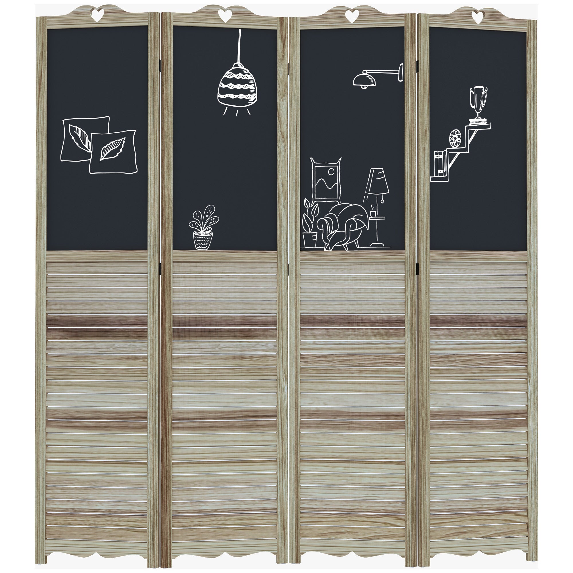 4-Panel Folding Room Divider with Blackboard, 5.5 Ft Tall Freestanding Privacy Screen Panels for Bedroom or Office, White