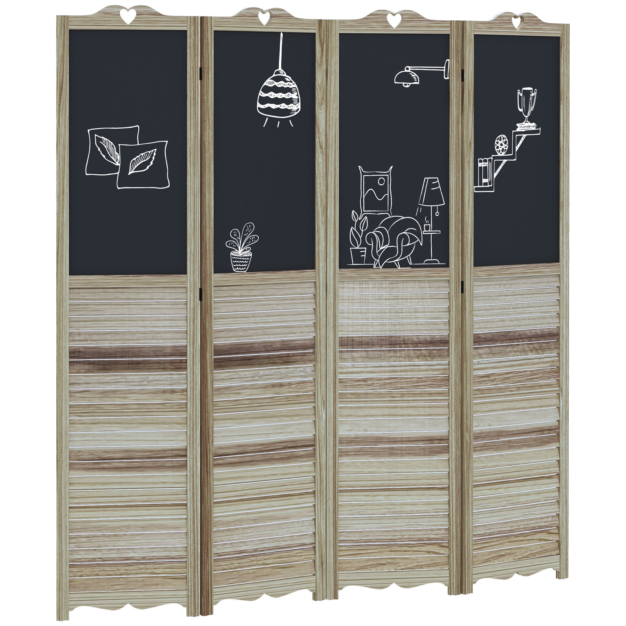 4-Panel Folding Room Divider with Blackboard, 5.5 Ft Tall Freestanding Privacy Screen Panels for Bedroom or Office, White