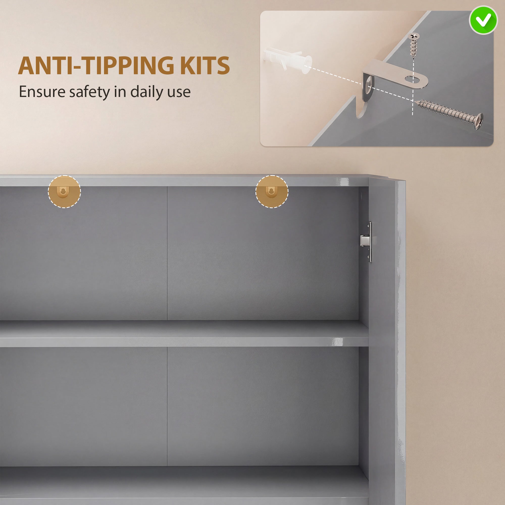 180 cm Tall Kitchen Cupboard, Pantry Storage Cabinet with Soft Close Doors and Adjustable Shelves, Freestanding Kitchen Cabinet for Dining Room, High Gloss Grey