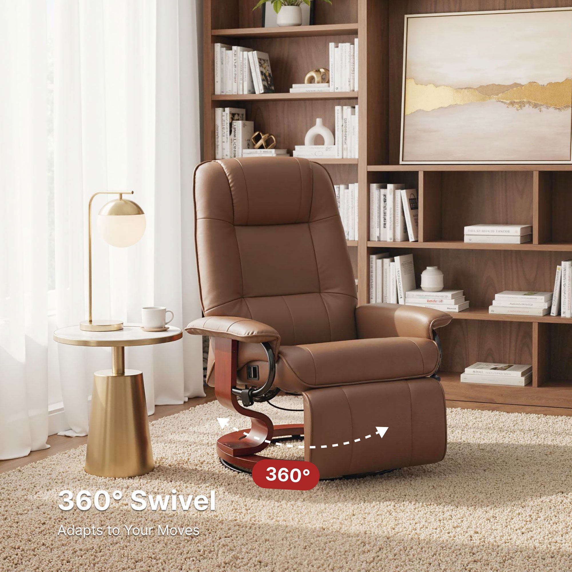 Manual Recliner Chair with Faux Leather Upholstered & Wooden Base for Living Room, Brown - HOMCOM