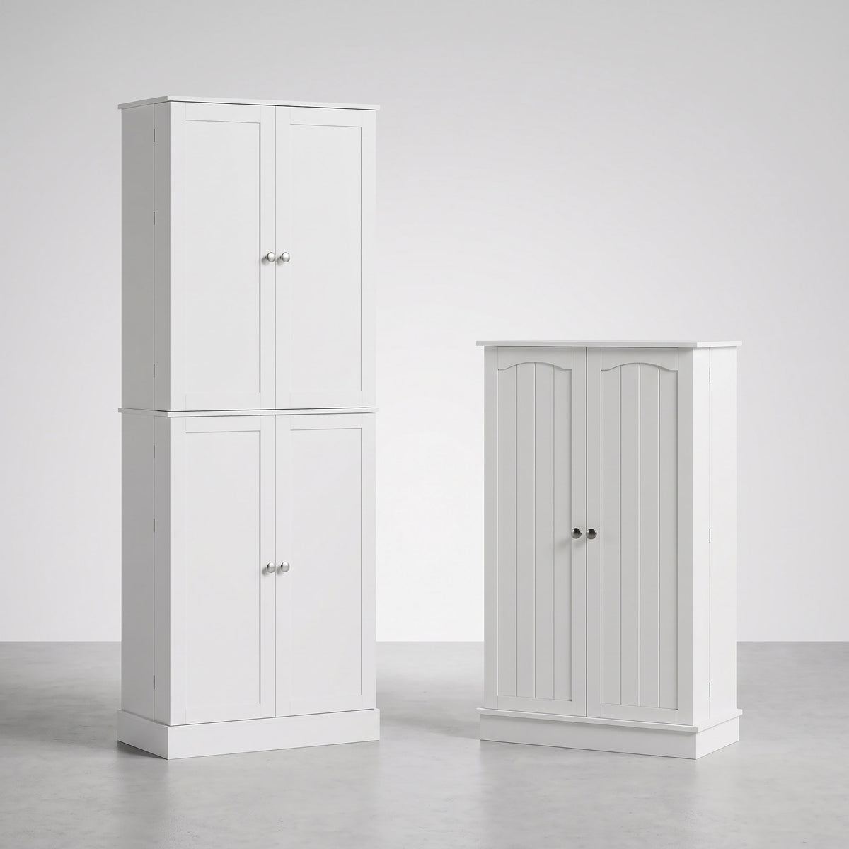 Order Pantry 2-Piece Cabinet Set with 41" and 65" Kitchen Storage Cabinets，White