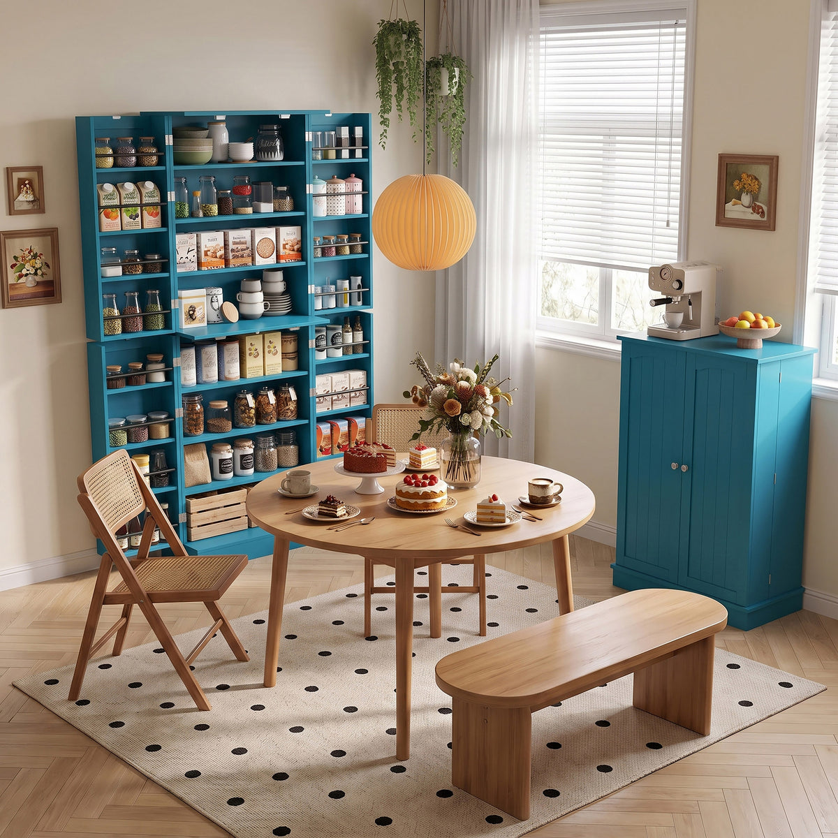 Order Pantry 2-Piece Cabinet Set with 41" and 65" Kitchen Storage Cabinets，Blue