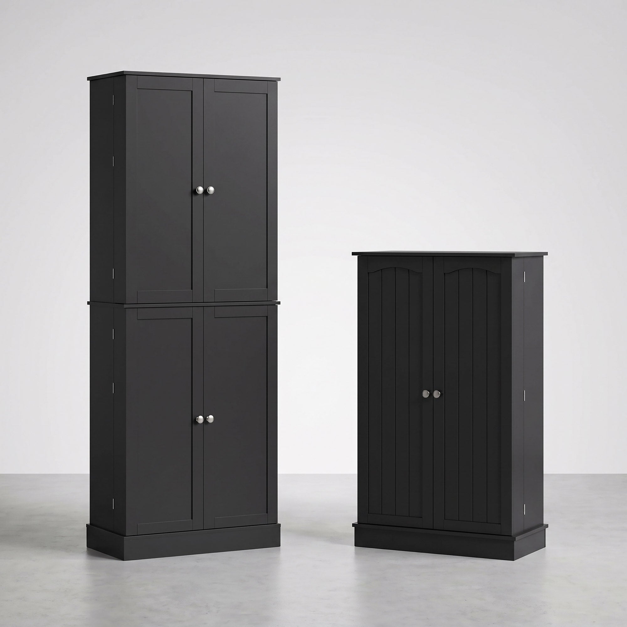 Order Pantry 2-Piece Cabinet Set with 41" and 65" Kitchen Storage Cabinets，Black