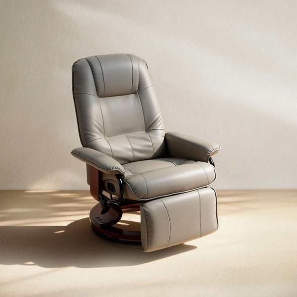 EaseRest Faux Leather Recliner Chair, Swivel Recliner w/ Footrest, Armrest & Wood Base, Gray - HOMCOM