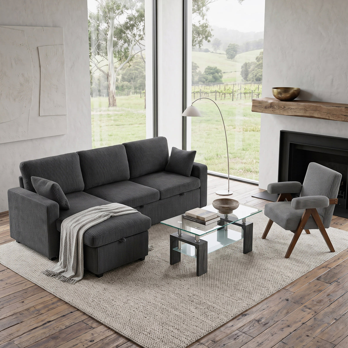 FlexLiving 81" L-Shaped Reversible Storage Sleeper Sectional, Dark Grey