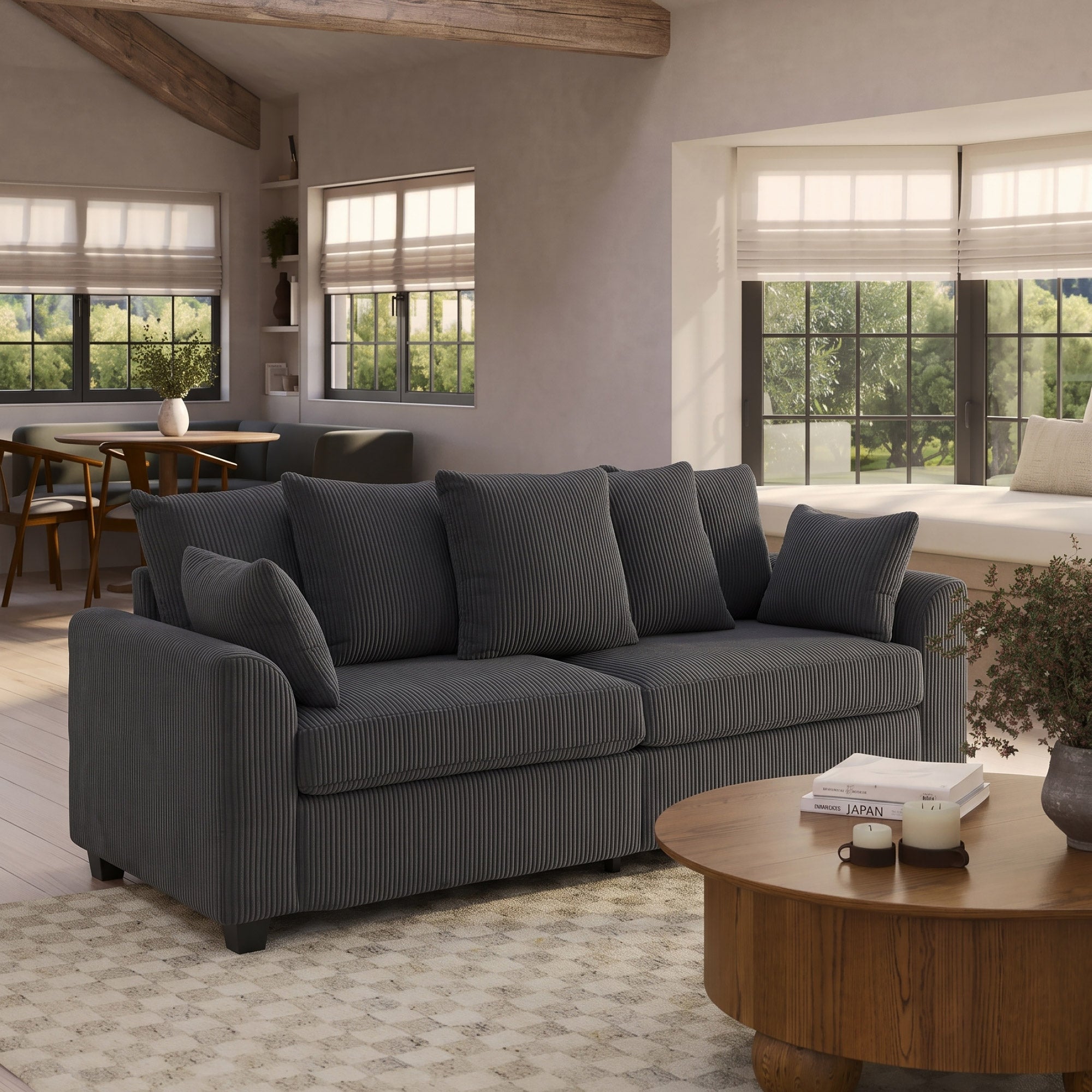 FlexLiving 83.5" Straight Sofa with Curved Arms & 3 Seat, Dark Grey