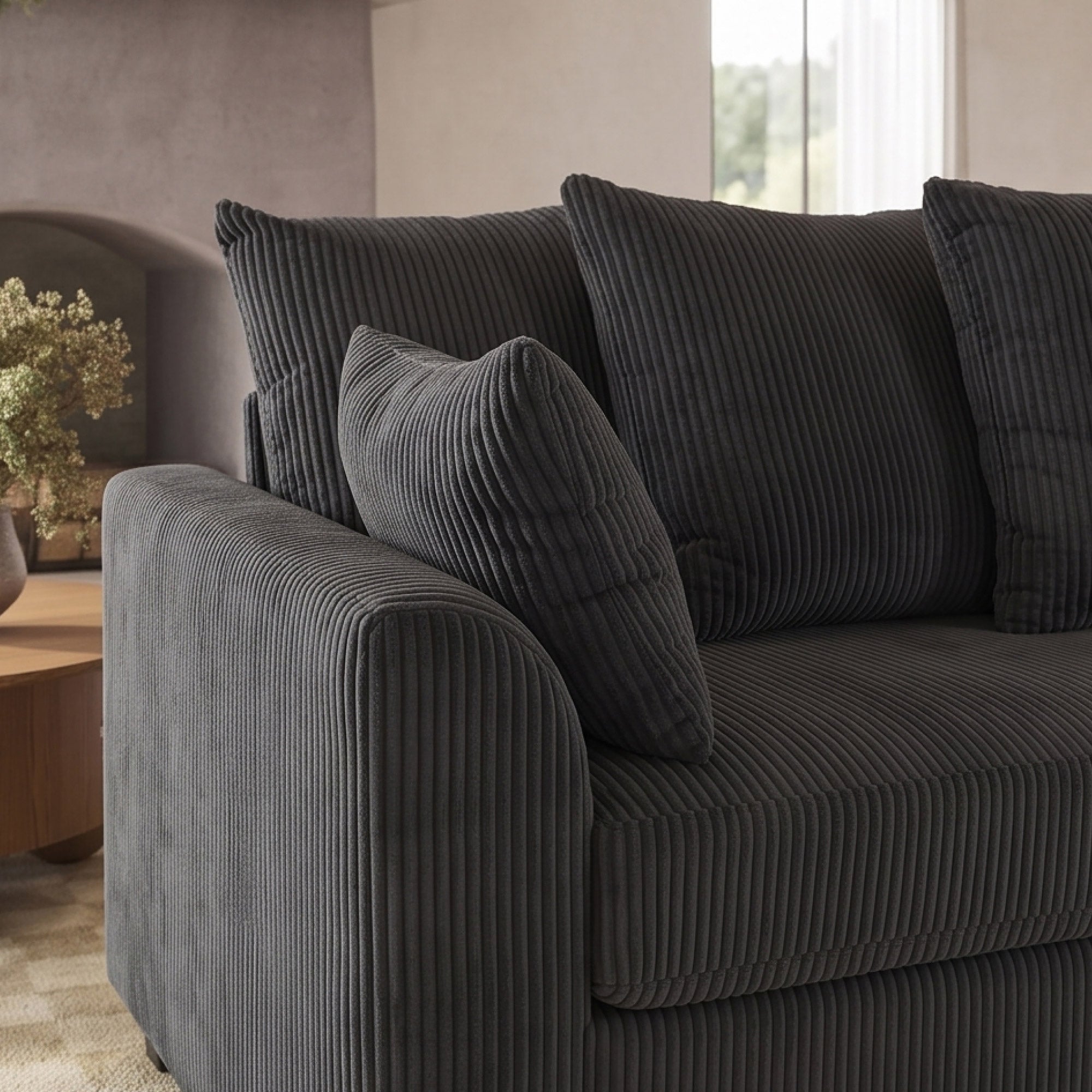 FlexLiving 83.5" Straight Sofa with Curved Arms & 3 Seat, Dark Grey