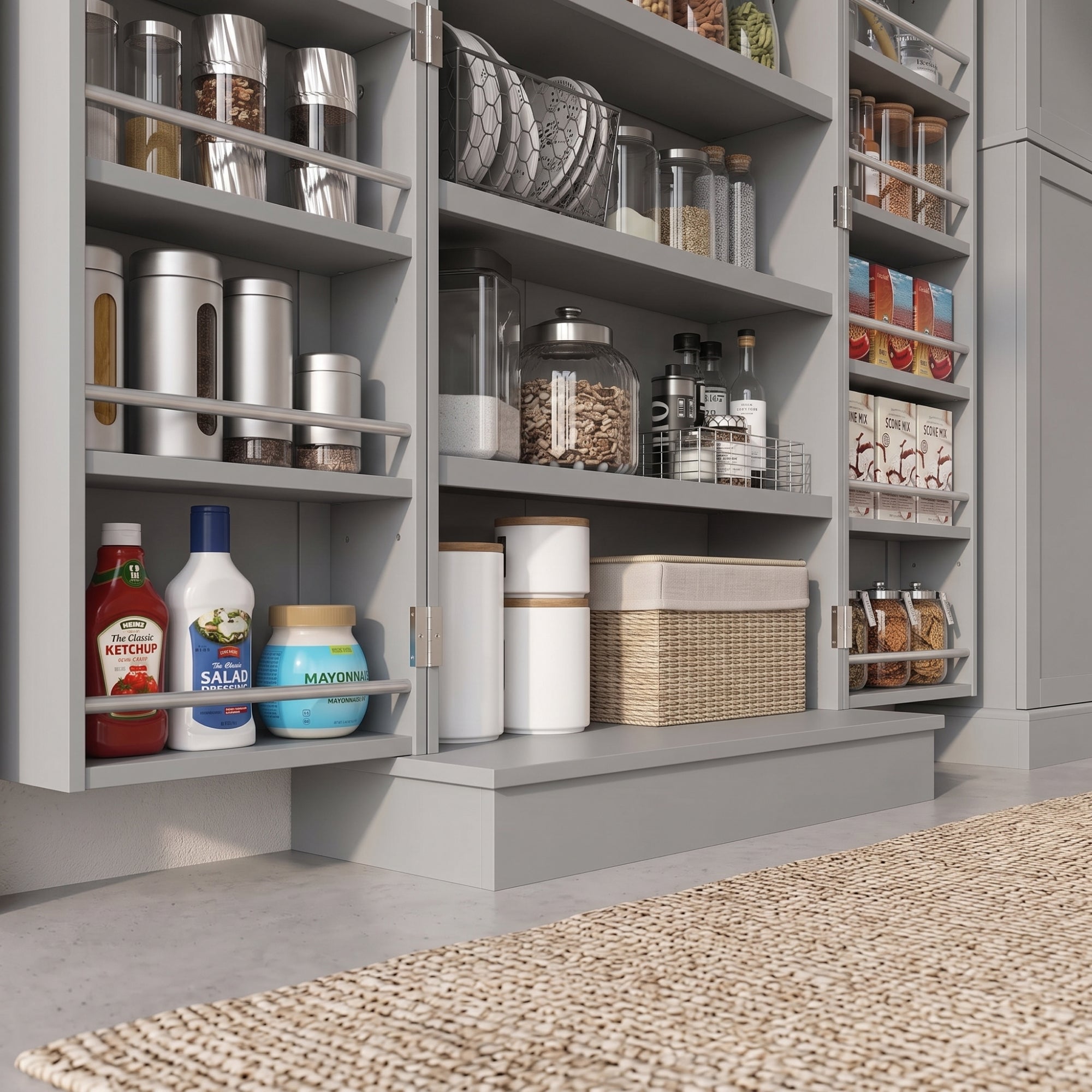 Order Pantry 2-Piece Cabinet Set with 41" and 65" Kitchen Storage Cabinets，Grey