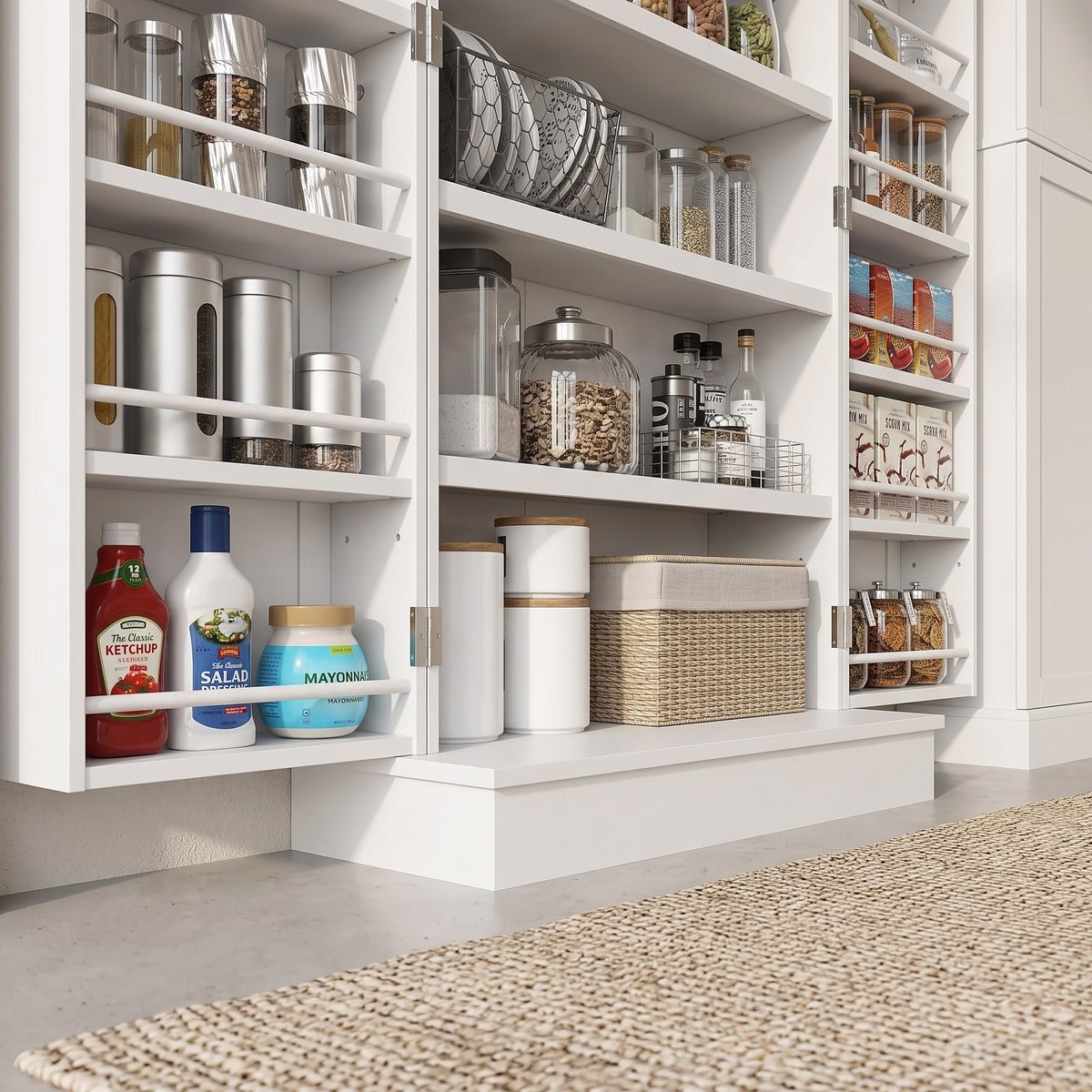 Order Pantry 2-Piece Cabinet Set with 41" and 65" Kitchen Storage Cabinets，White