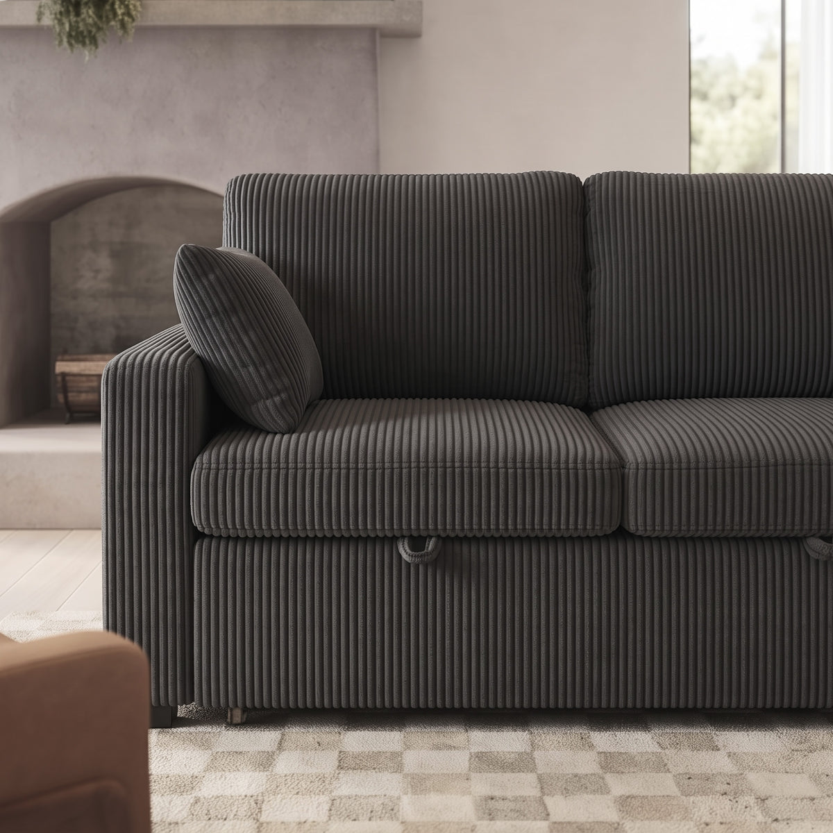 FlexLiving 81" L-Shaped Reversible Storage Sleeper Sectional, Dark Grey
