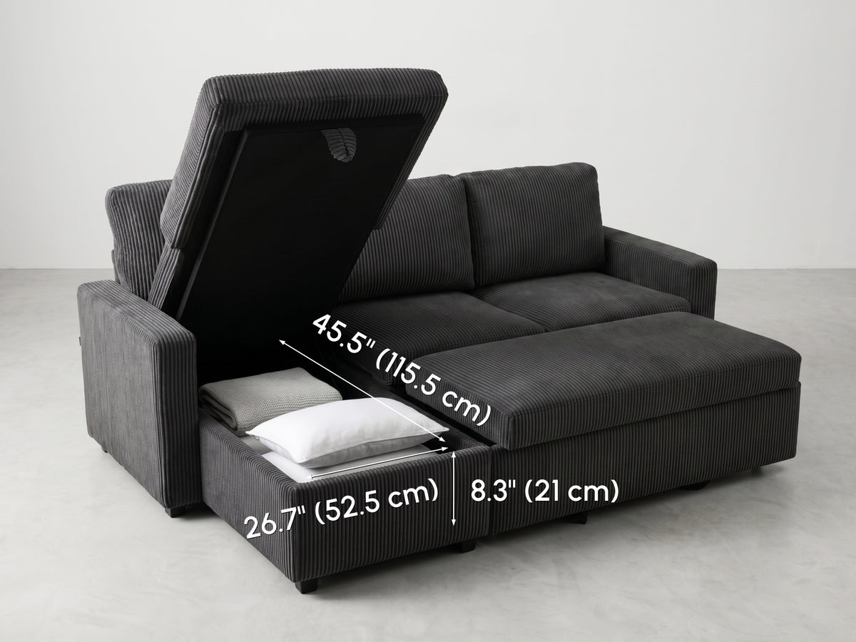 FlexLiving 81" L-Shaped Reversible Storage Sleeper Sectional, Dark Grey