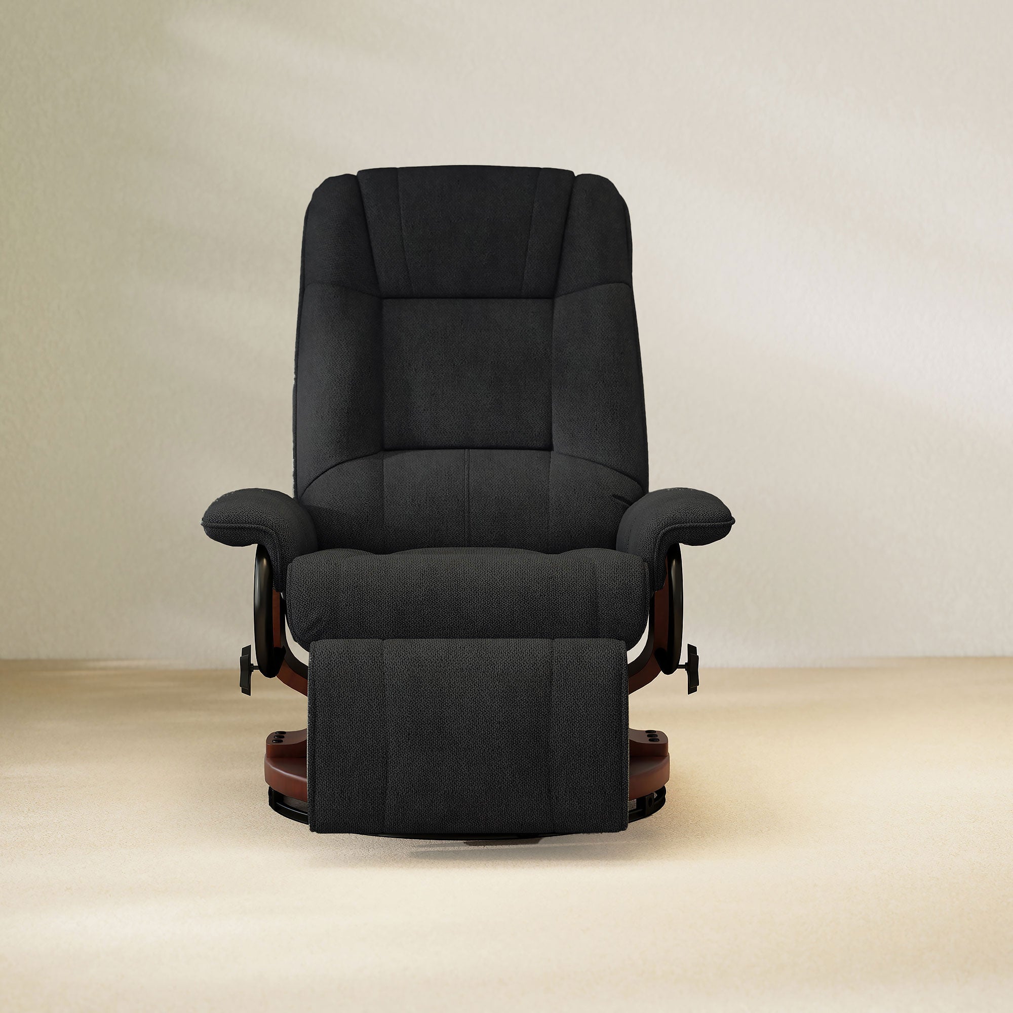 Manual Recliner Chair with Linen-Like Upholstered & Wooden Base for Living Room, Black - HOMCOM