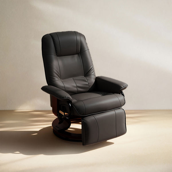 EaseRest Faux Leather Recliner Chair, Swivel Recliner w/ Footrest, Armrest & Wood Base, Black - HOMCOM