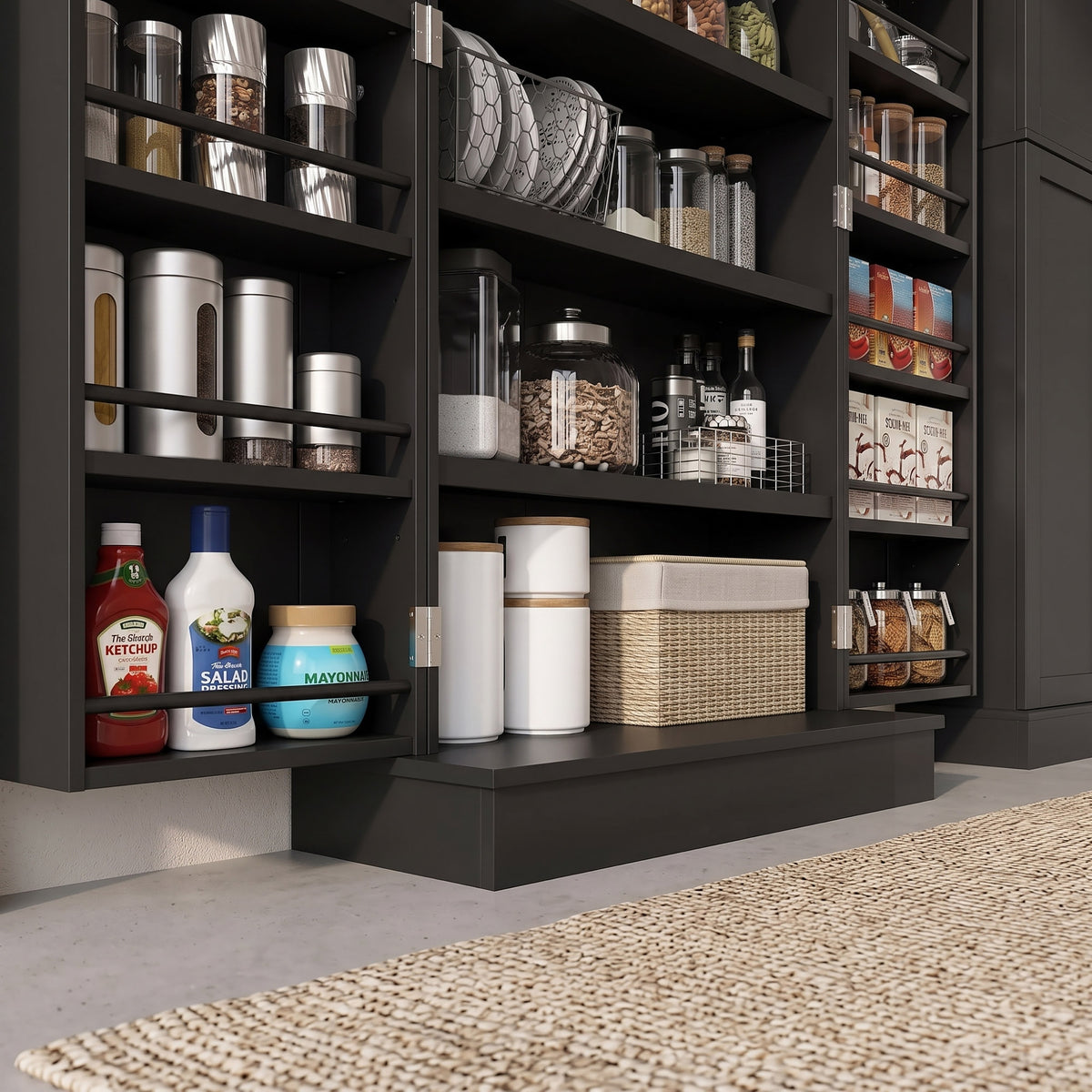 Order Pantry 2-Piece Cabinet Set with 41" and 65" Kitchen Storage Cabinets，Black