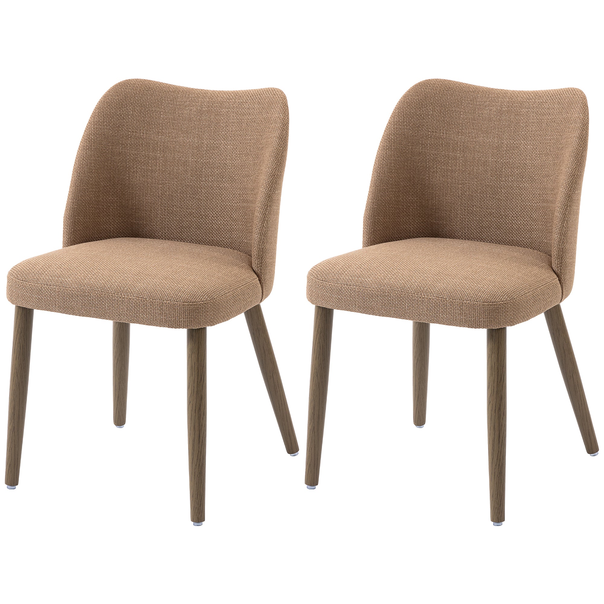 Dining Chairs Set of 2, Modern Linen Upholstered Kitchen Chairs with Padded Seat, Curved Backrest, Rubberwood Legs for Dining Room, Bedroom, Living Room, Easy Assembly, Brown