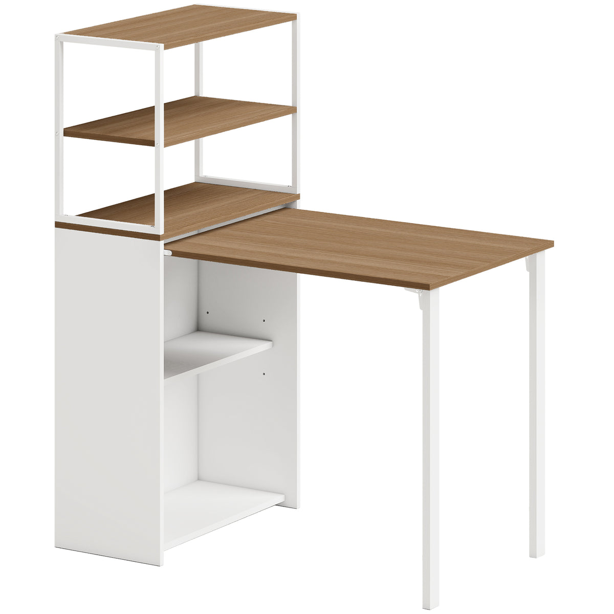 Folding Computer Desk with 4-Tier Bookshelf, 41" Space-Saving Home Office Desk, 2-in-1 Compact Industrial Office Table for Small Spaces, Home Office, Natural