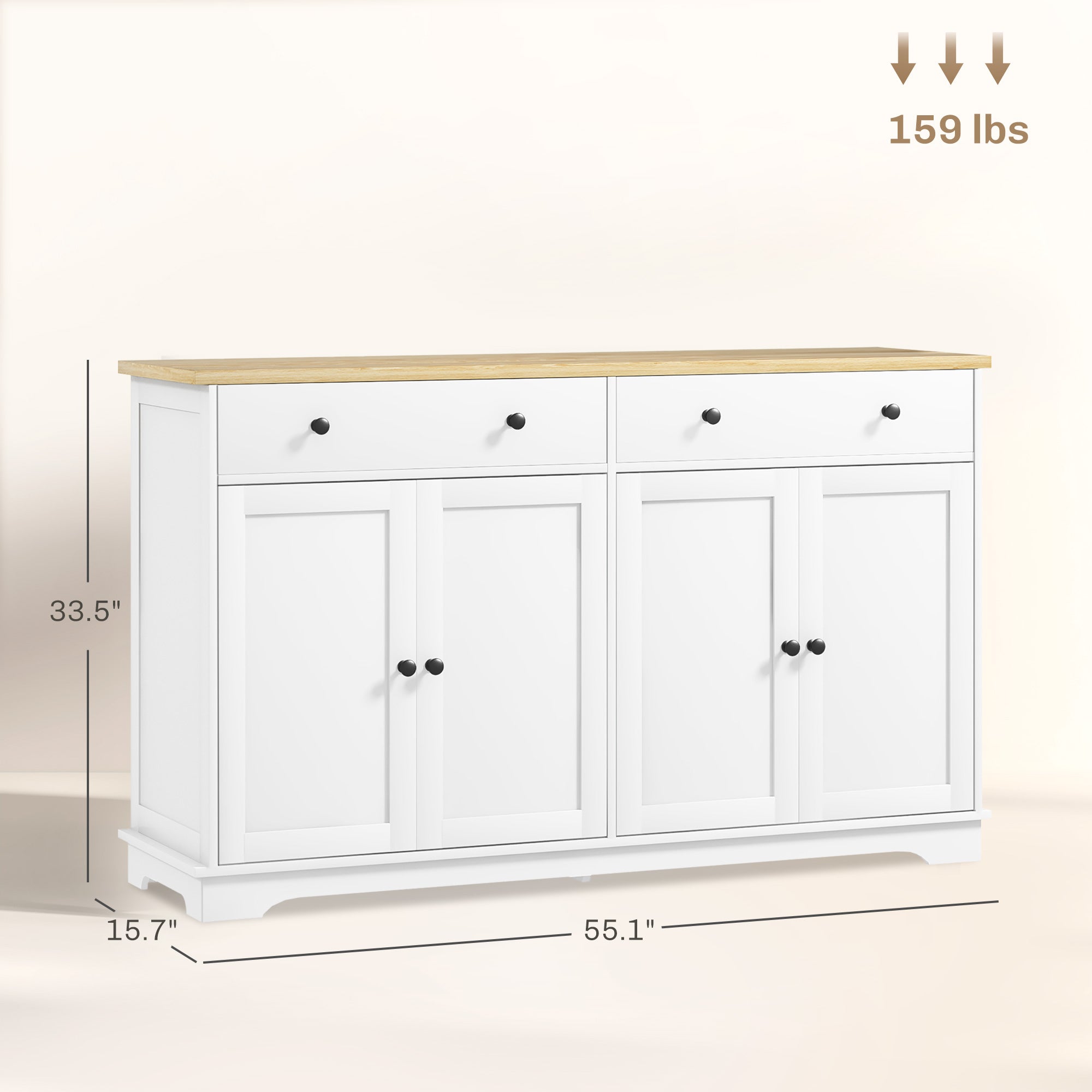 Modern Sideboard Buffet Cabinet With Storage Drawers And Adjustable Shelves For Living Room White