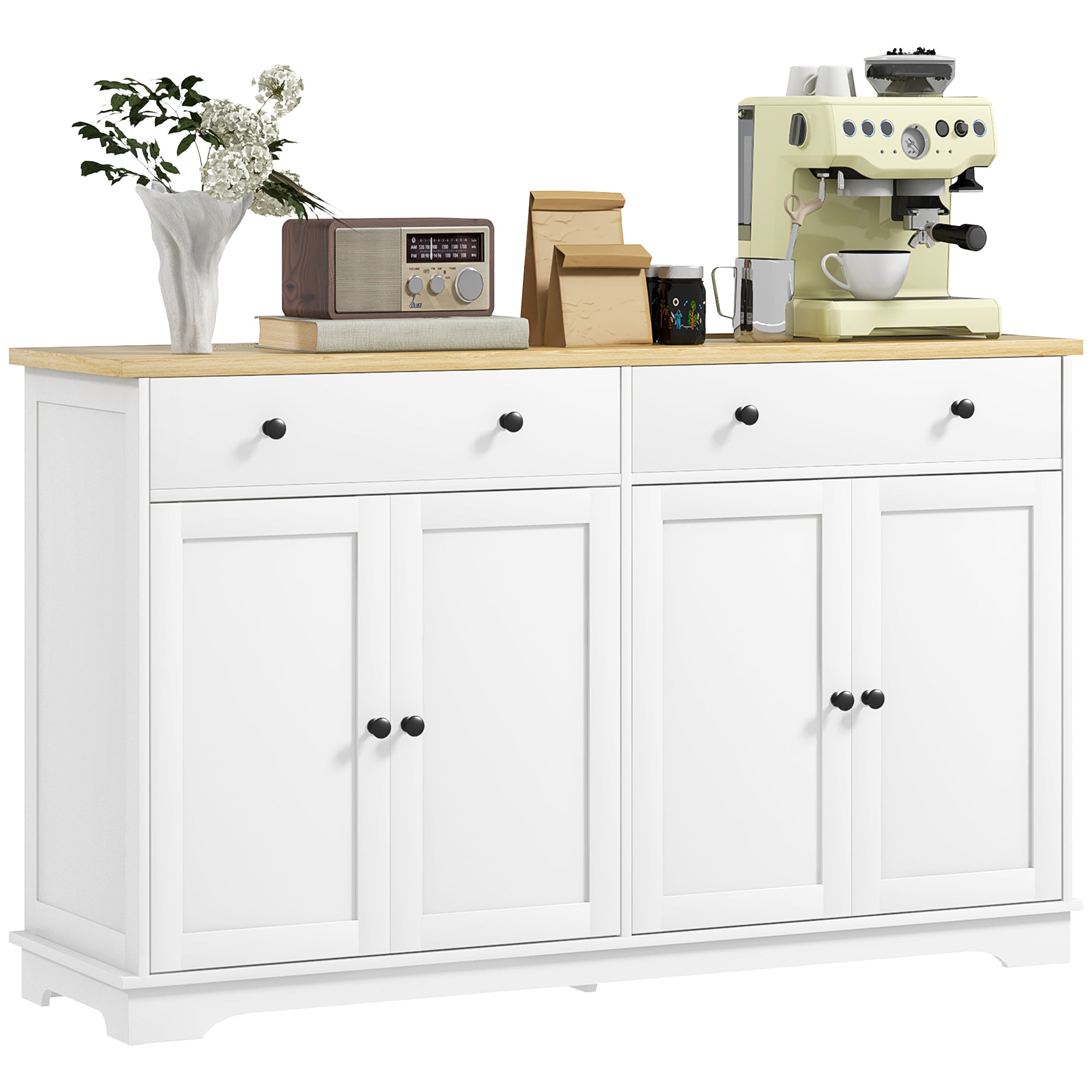 Modern Sideboard Buffet Cabinet With Storage Drawers And Adjustable Shelves For Living Room White