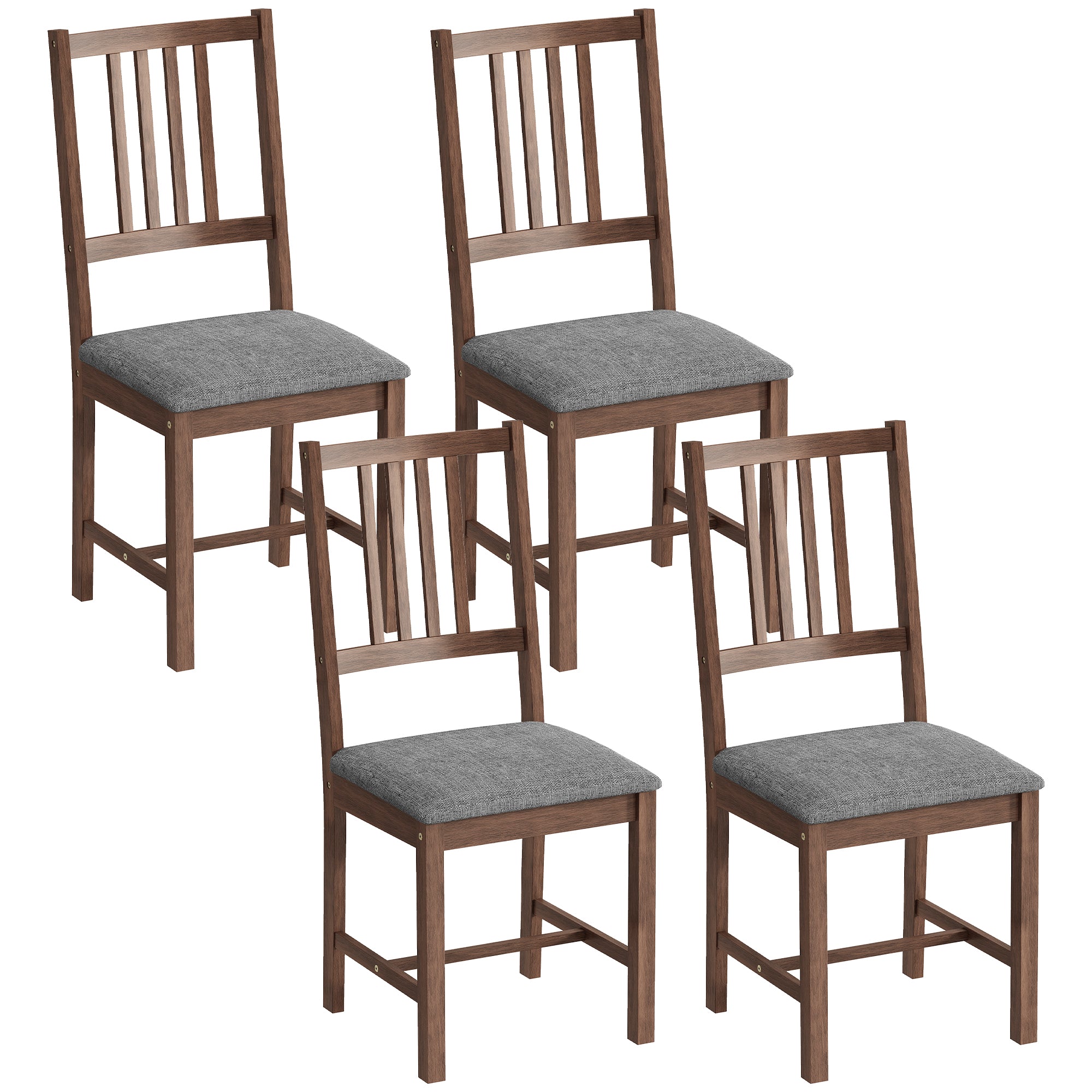 Wooden Dining Chairs Set of 4, Mid-Century Modern Upholstered Kitchen Chairs with Slat Backrest, Rubberwood Legs and Padded Seat for Dining Room, Living Room, Gray
