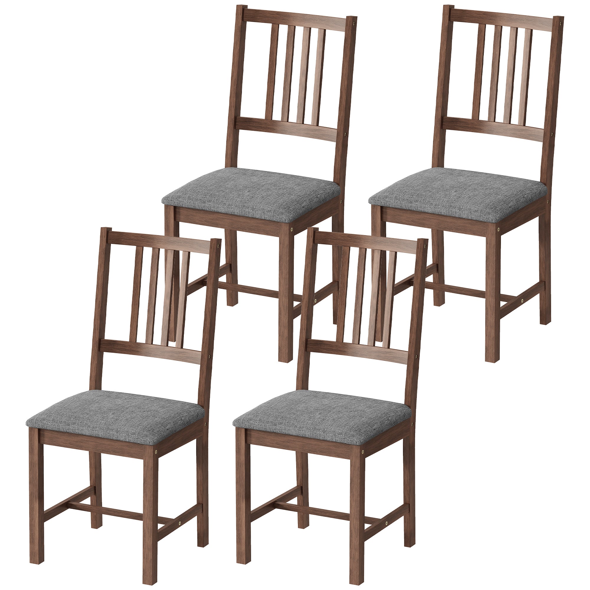 Wooden Dining Chairs Set of 4, Mid-Century Modern Upholstered Kitchen Chairs with Slat Backrest, Rubberwood Legs and Padded Seat for Dining Room, Living Room, Gray