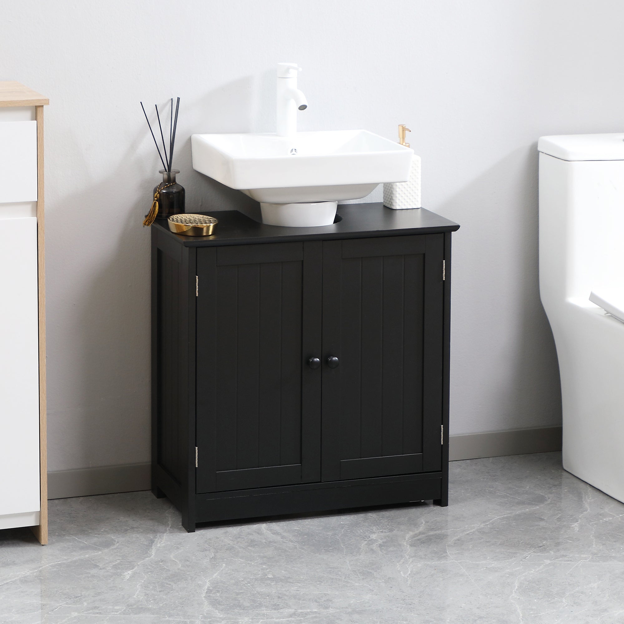 Under Sink Bathroom Cabinet with 2 Doors and Shelf Pedestal Sink Vanity Cabinet Black