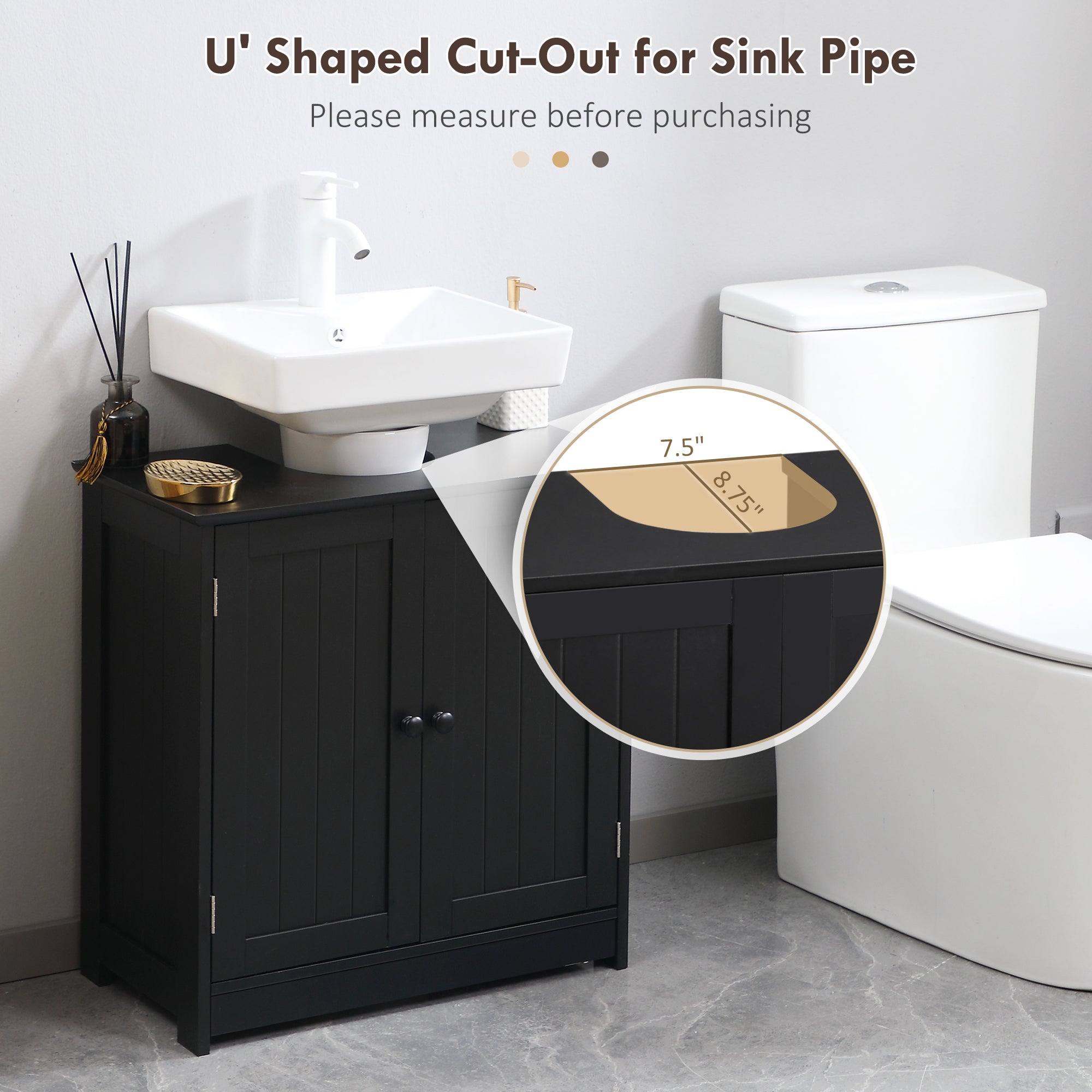 Under Sink Bathroom Cabinet with 2 Doors and Shelf Pedestal Sink Vanity Cabinet Black