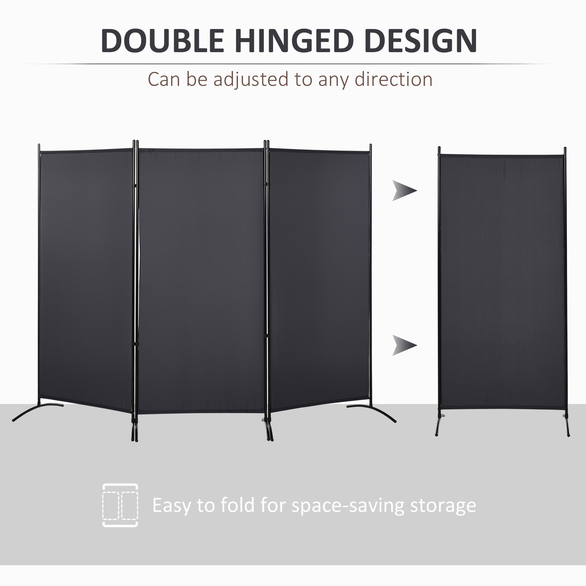 HOMCOM 3 Panel Room Divider, 6 Ft Double Hinged Folding Privacy Screen, Portable Freestanding Partition Wall Divider for Home Office, Charcoal Grey