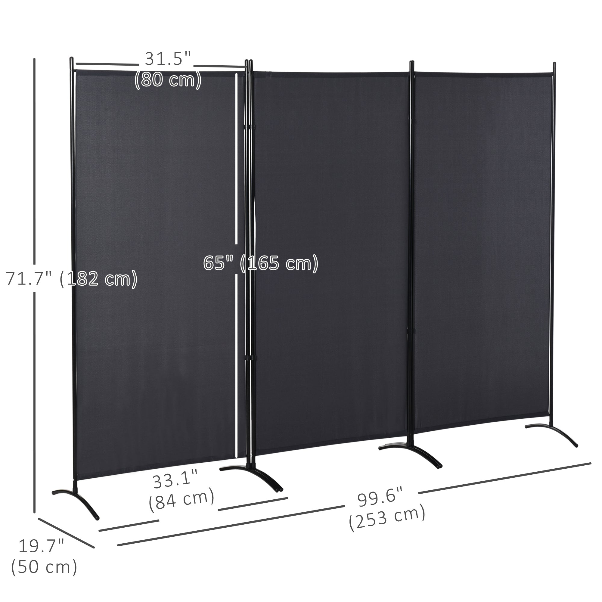 HOMCOM 3 Panel Room Divider, 6 Ft Double Hinged Folding Privacy Screen, Portable Freestanding Partition Wall Divider for Home Office, Charcoal Grey