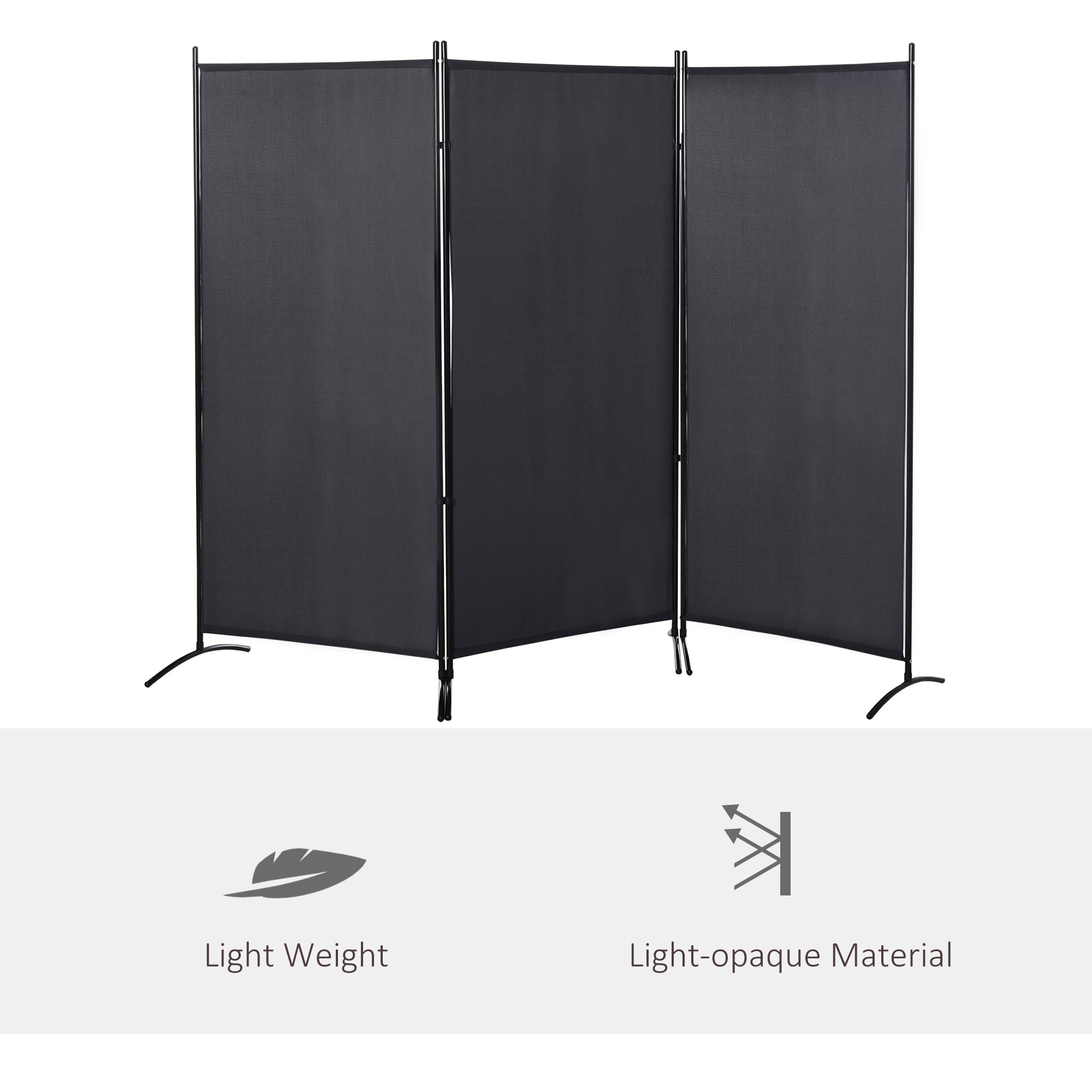 HOMCOM 3 Panel Room Divider, 6 Ft Double Hinged Folding Privacy Screen, Portable Freestanding Partition Wall Divider for Home Office, Charcoal Grey