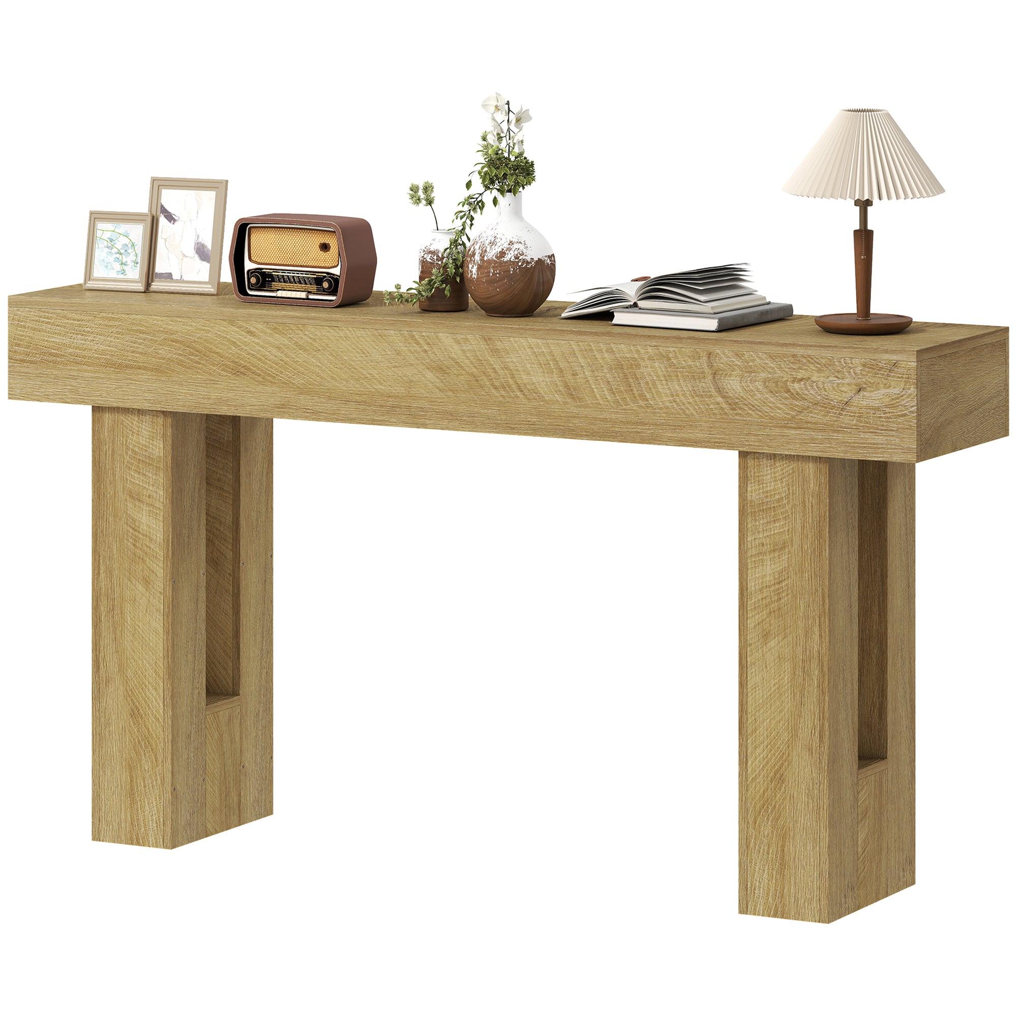 63 Inch Console Table, Narrow Farmhouse Entryway Table with Thickened Tabletop for Living Room, Hallway, Entrance, Oak