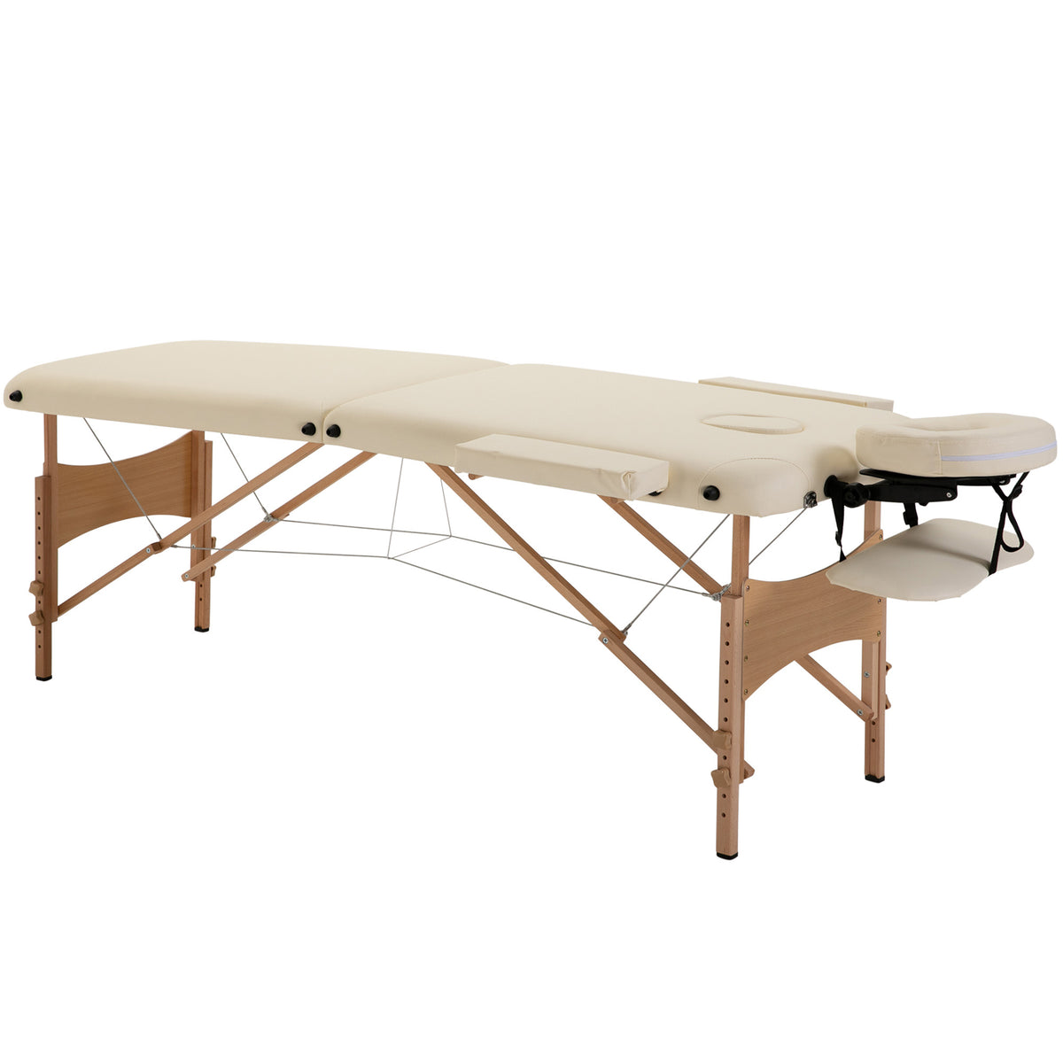 83 Inch Portable Folding Massage Table, Height Adjustable Professional Salon Spa Facial Couch Bed with Carrying Case, Headrest, Armrests, Beige