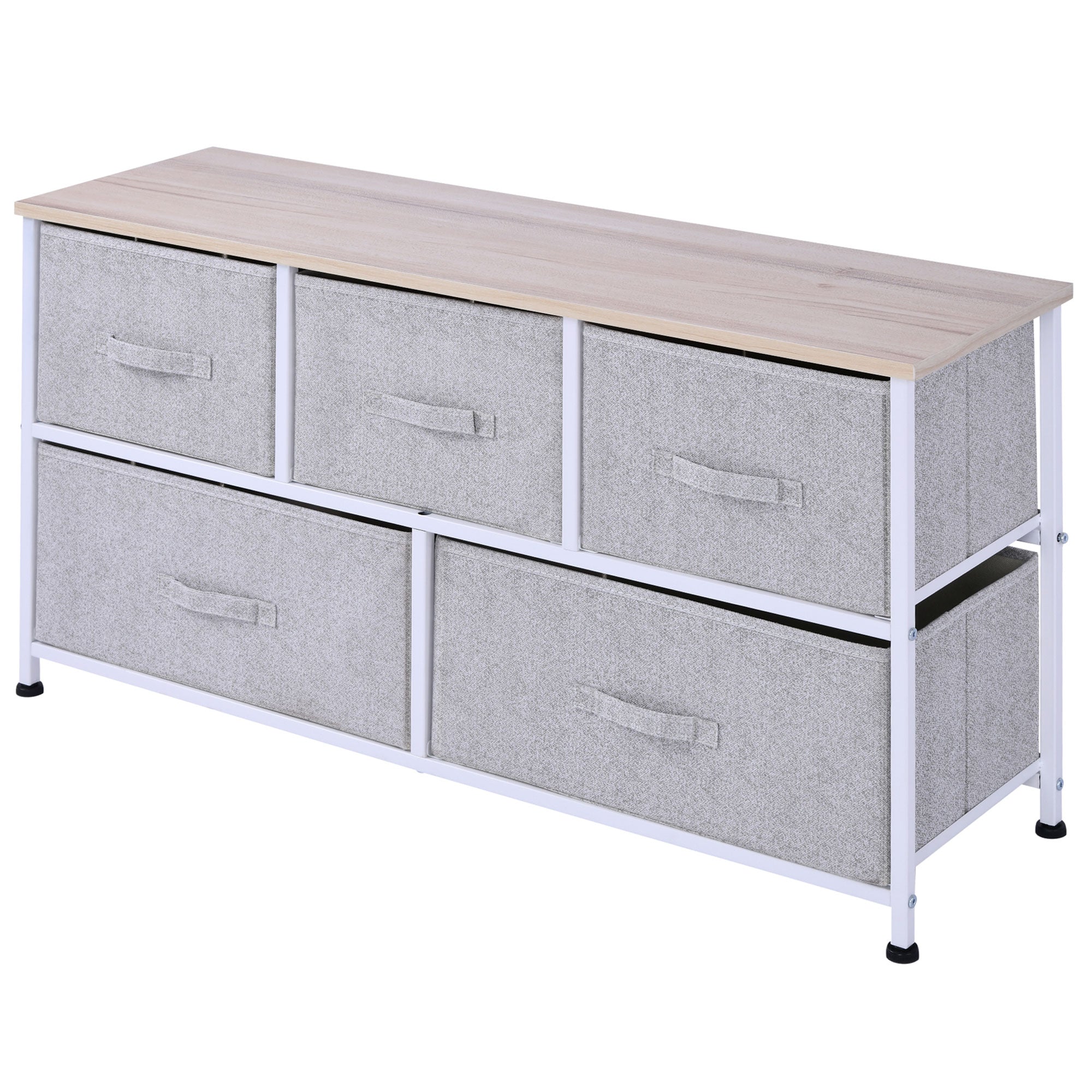 Linen Drawer Cabinet Organizer Storage Dresser Tower with 5 Removable Drawer Metal Frame Adjustable Feet for Living Room, Kitchen, Bathroom, Grey