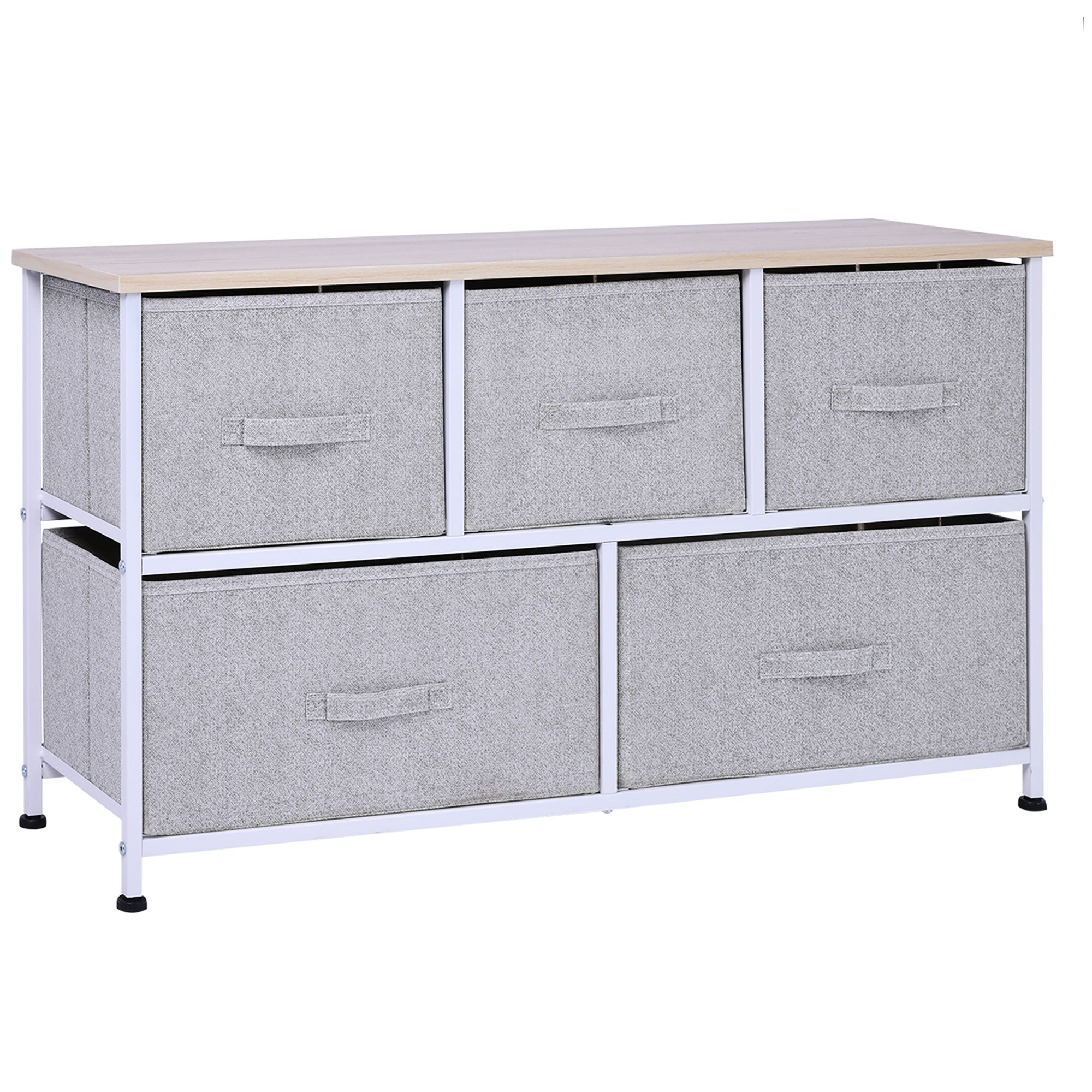Linen Drawer Cabinet Organizer Storage Dresser Tower with 5 Removable Drawer Metal Frame Adjustable Feet for Living Room, Kitchen, Bathroom, Grey