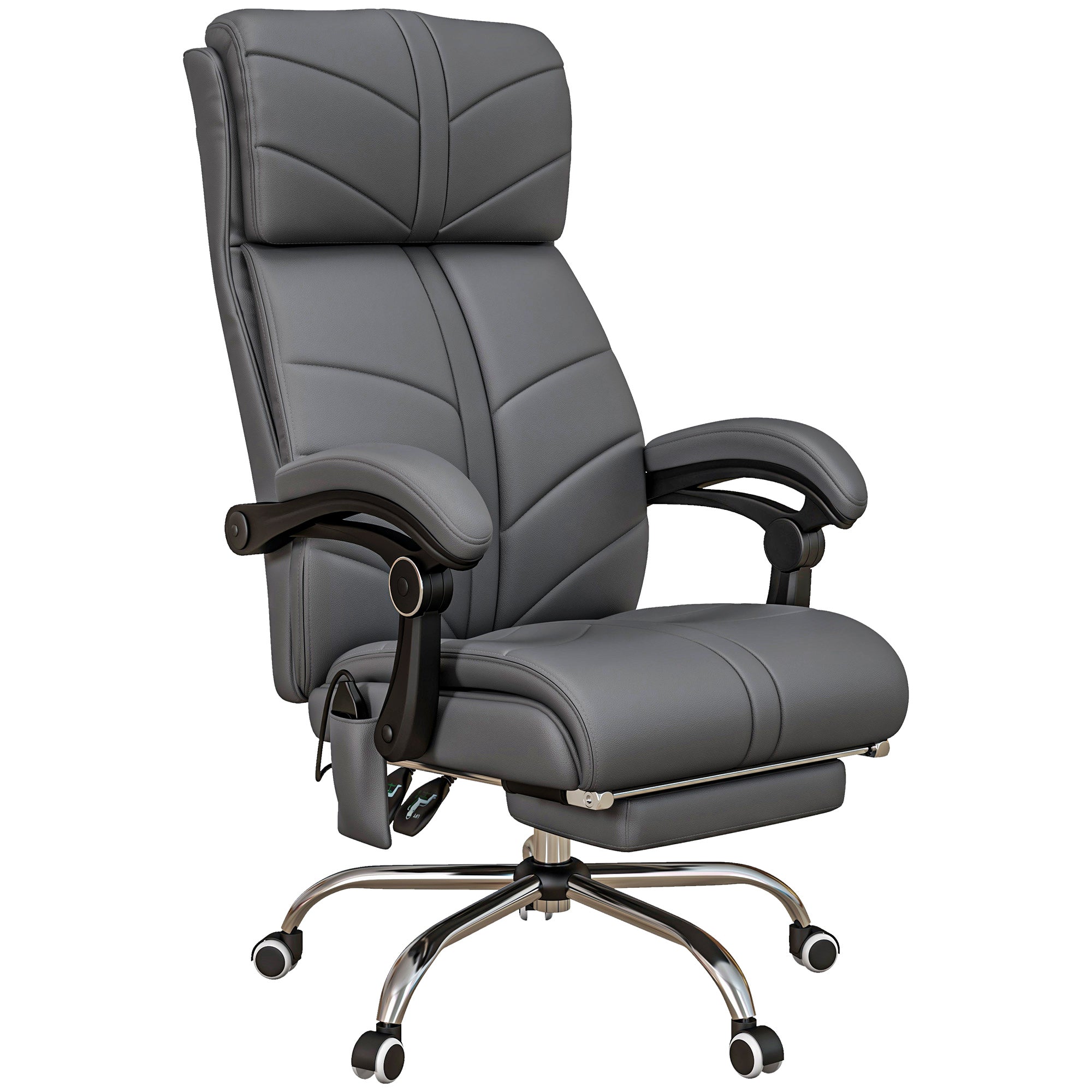 Executive Massage Office Chair with 4 Vibration, Computer Desk Chair, PU Leather Heated Reclining Chair with Adjustable Height, Swivel Wheels, Gray