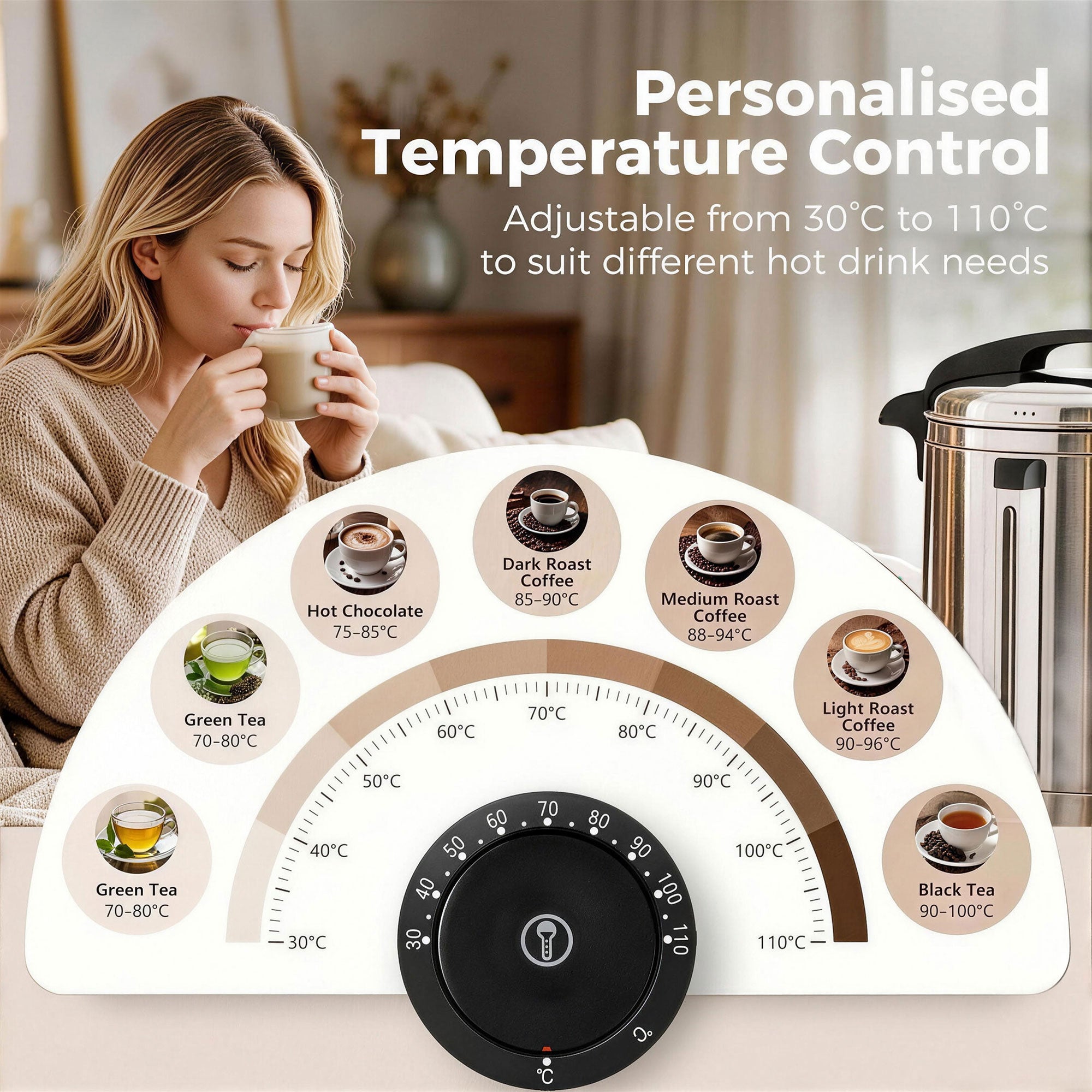 13L Catering Urn, 2500W Hot Water Boiler Dispenser with Thermostat, Stainless Steel Tea Urn Kettle with Keep Warm Function, Adjustable Temperature and Easy Pour Tap for Home Office Parties