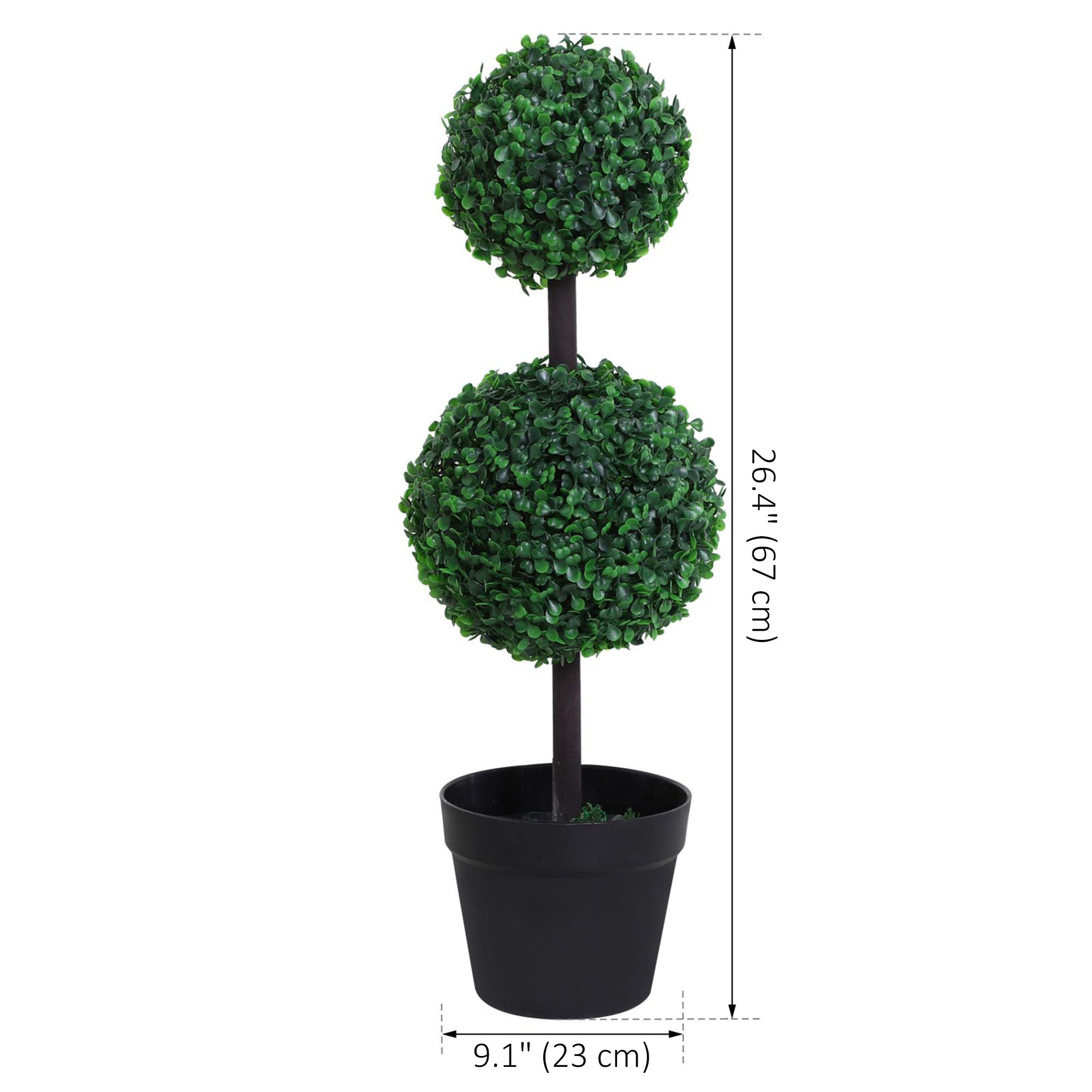 Boxwood Topiary Tree Set of 2, 2-Ball Artificial Plant, UV Resistant for Home Office, Living Room Decor, Dark Green