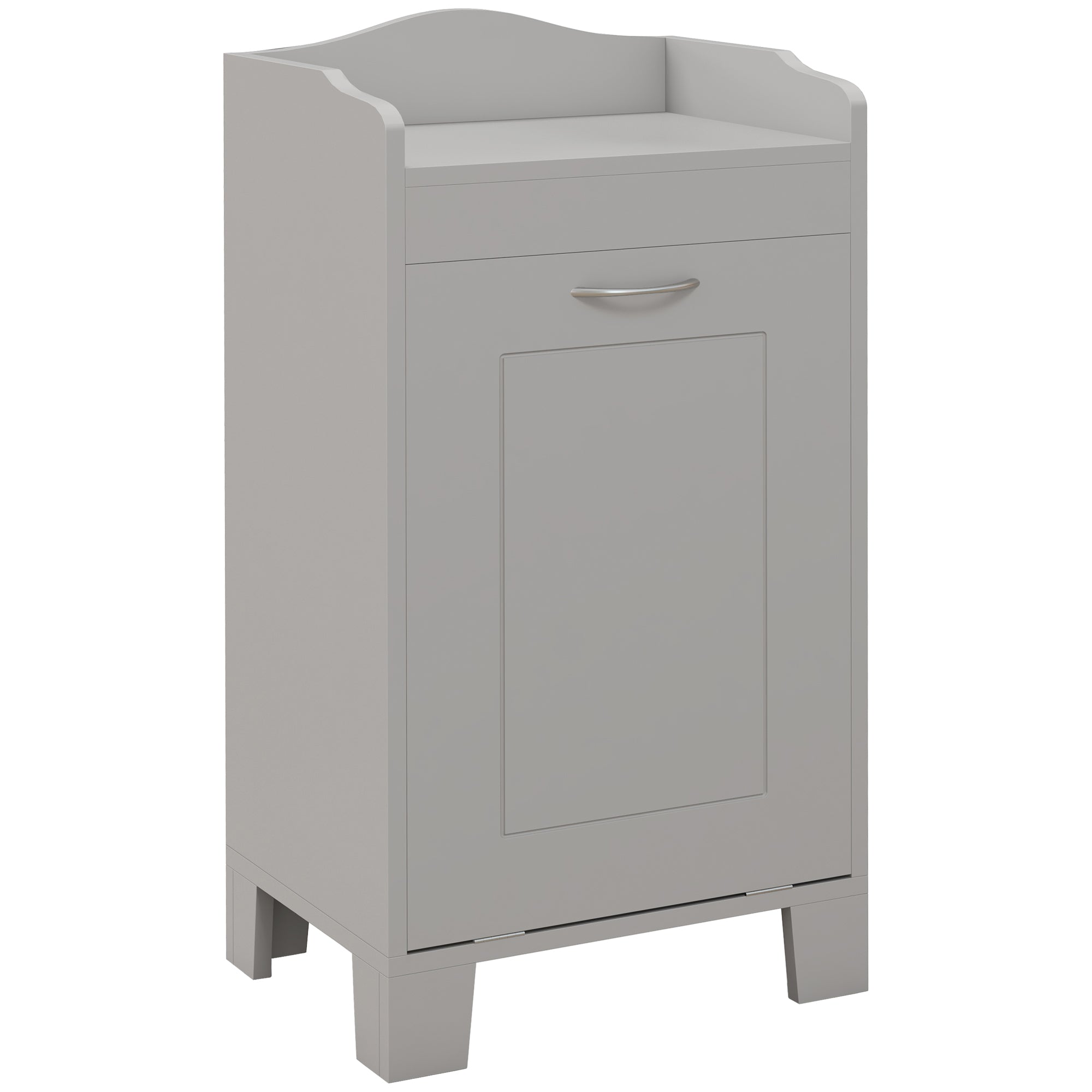 Tilt-out Laundry Storage Cabinet with Tabletop and Compartment Hamper, White