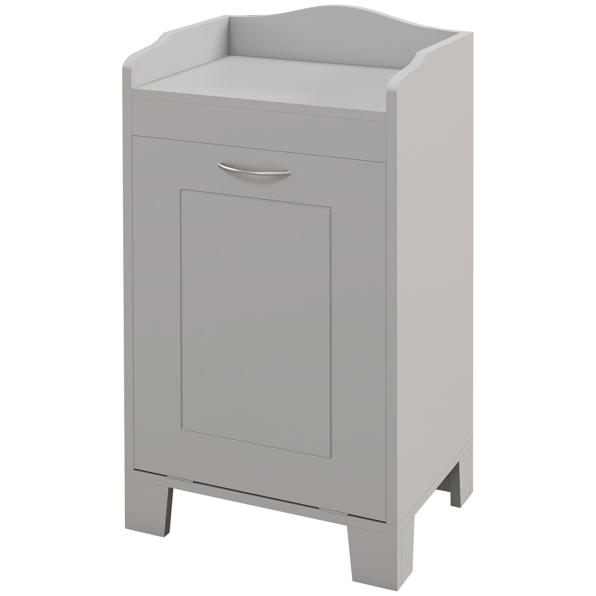 Tilt-out Laundry Storage Cabinet with Tabletop and Compartment Hamper, White