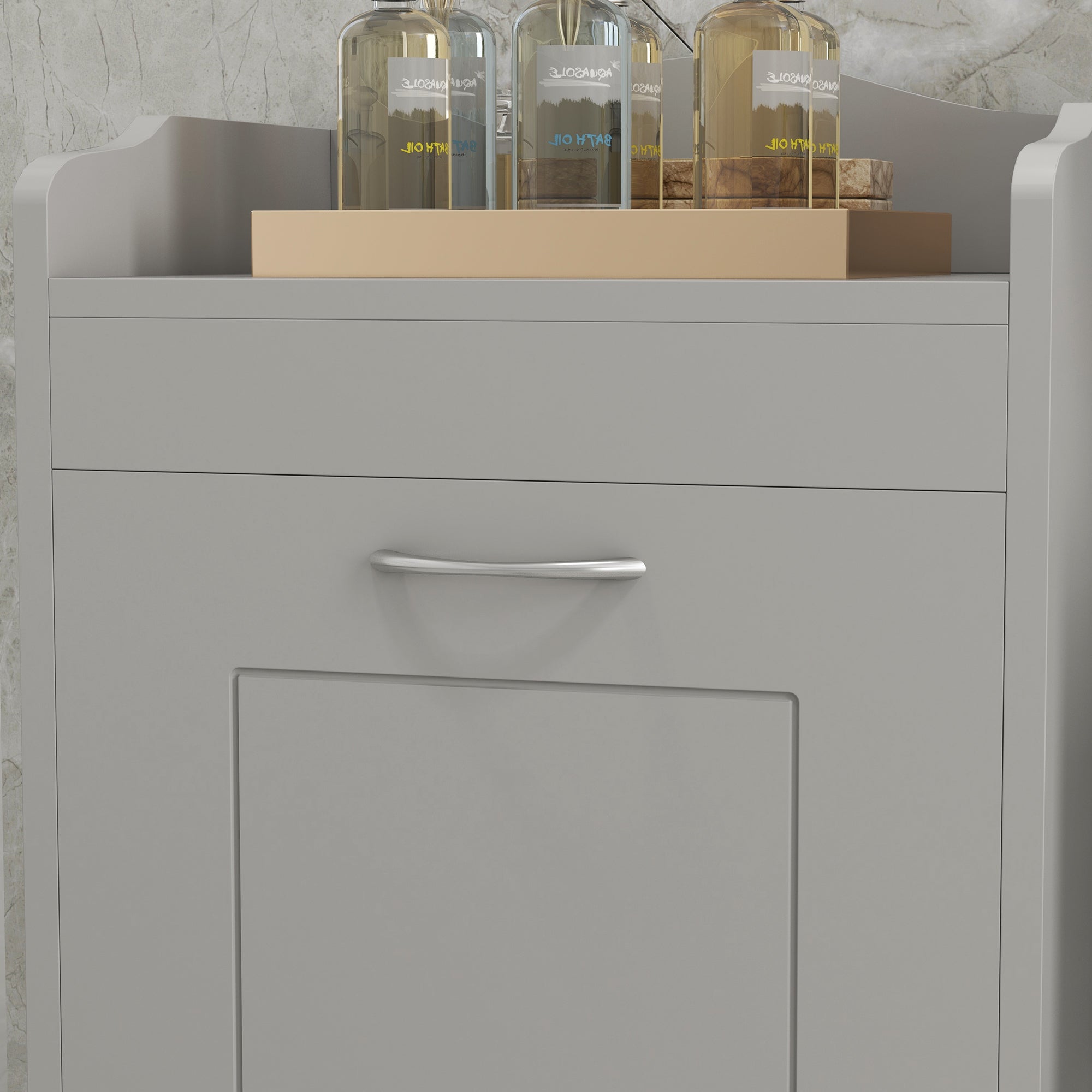 Tilt-out Laundry Storage Cabinet with Tabletop and Compartment Hamper, White