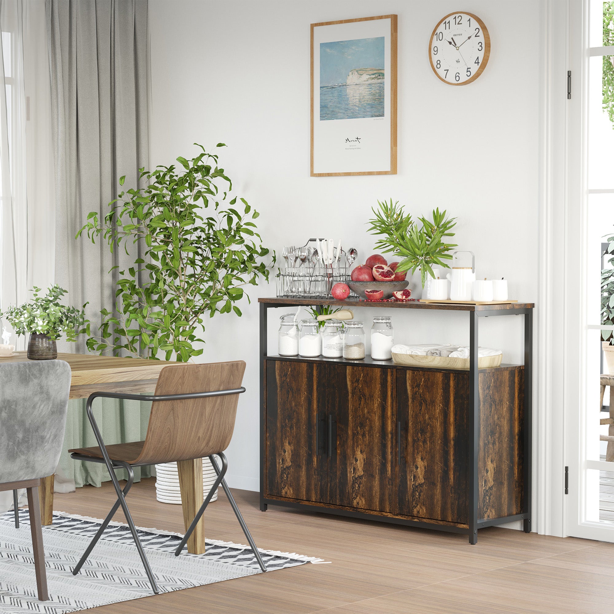 Industrial Sideboard Buffet Cabinet Kitchen Cabinet with Adjustable Shelves Rustic Brown