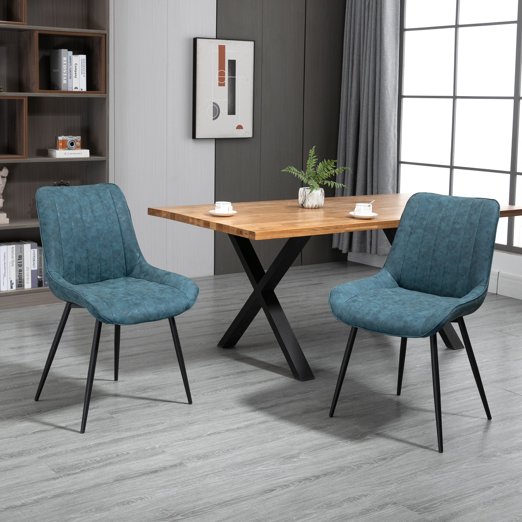 HOMCOM Dining Chairs Set of 2, PU Upholstered Kitchen Chairs with Metal Legs for Dining Room, Living Room, Bedroom, Blue