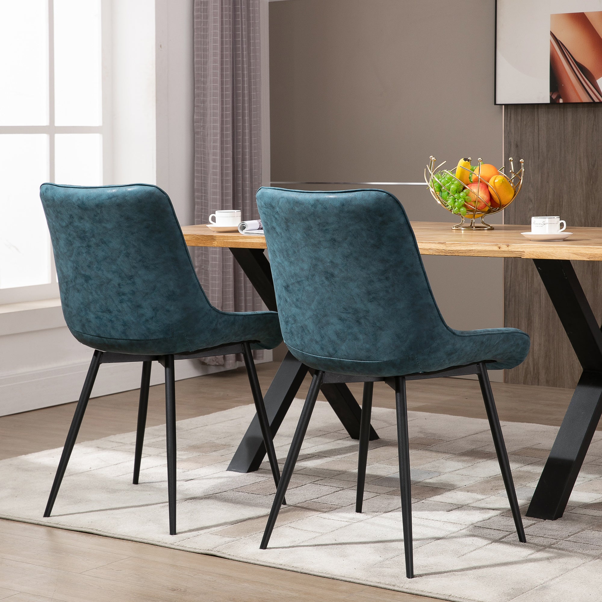 HOMCOM Dining Chairs Set of 2, PU Upholstered Kitchen Chairs with Metal Legs for Dining Room, Living Room, Bedroom, Blue