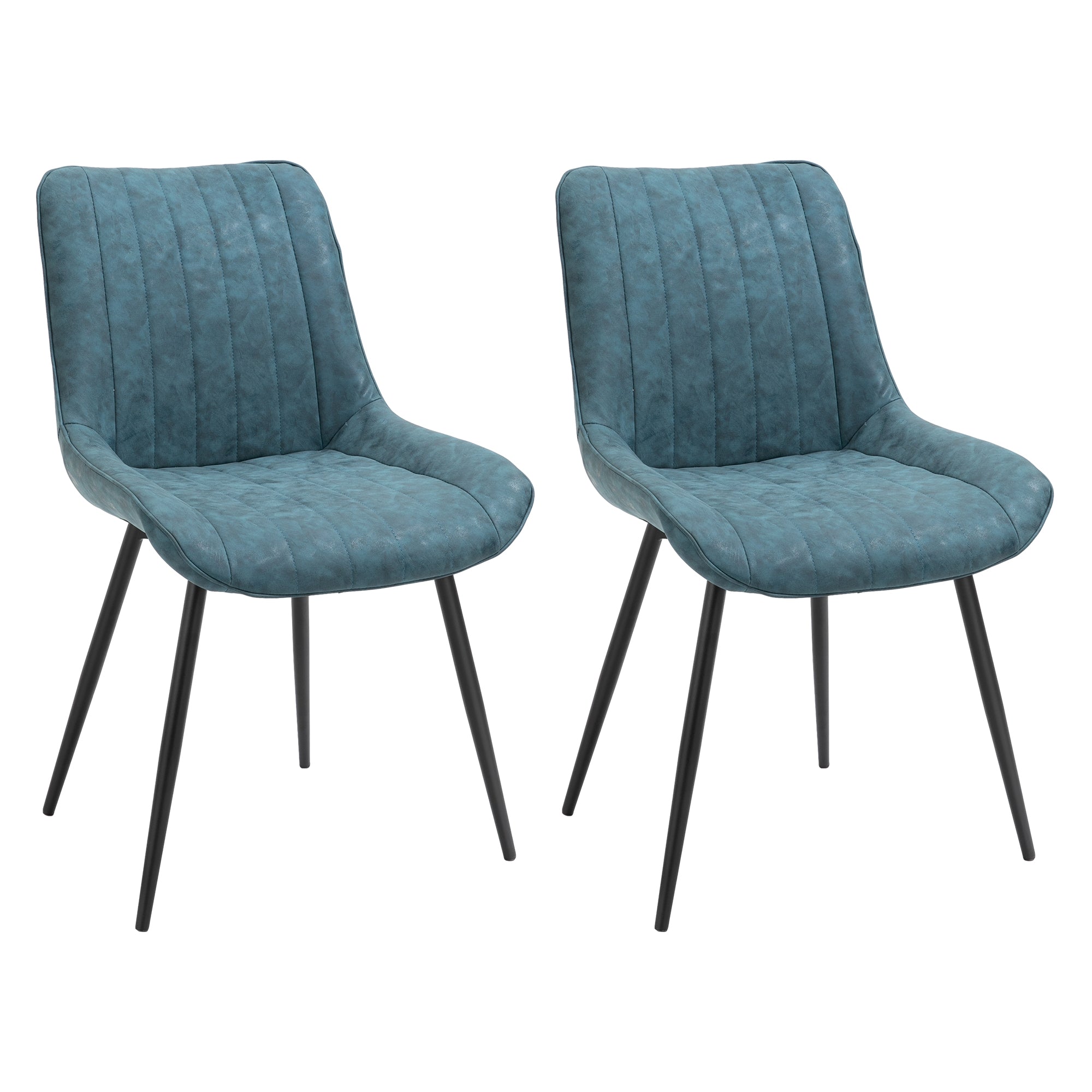 HOMCOM Dining Chairs Set of 2, PU Upholstered Kitchen Chairs with Metal Legs for Dining Room, Living Room, Bedroom, Blue