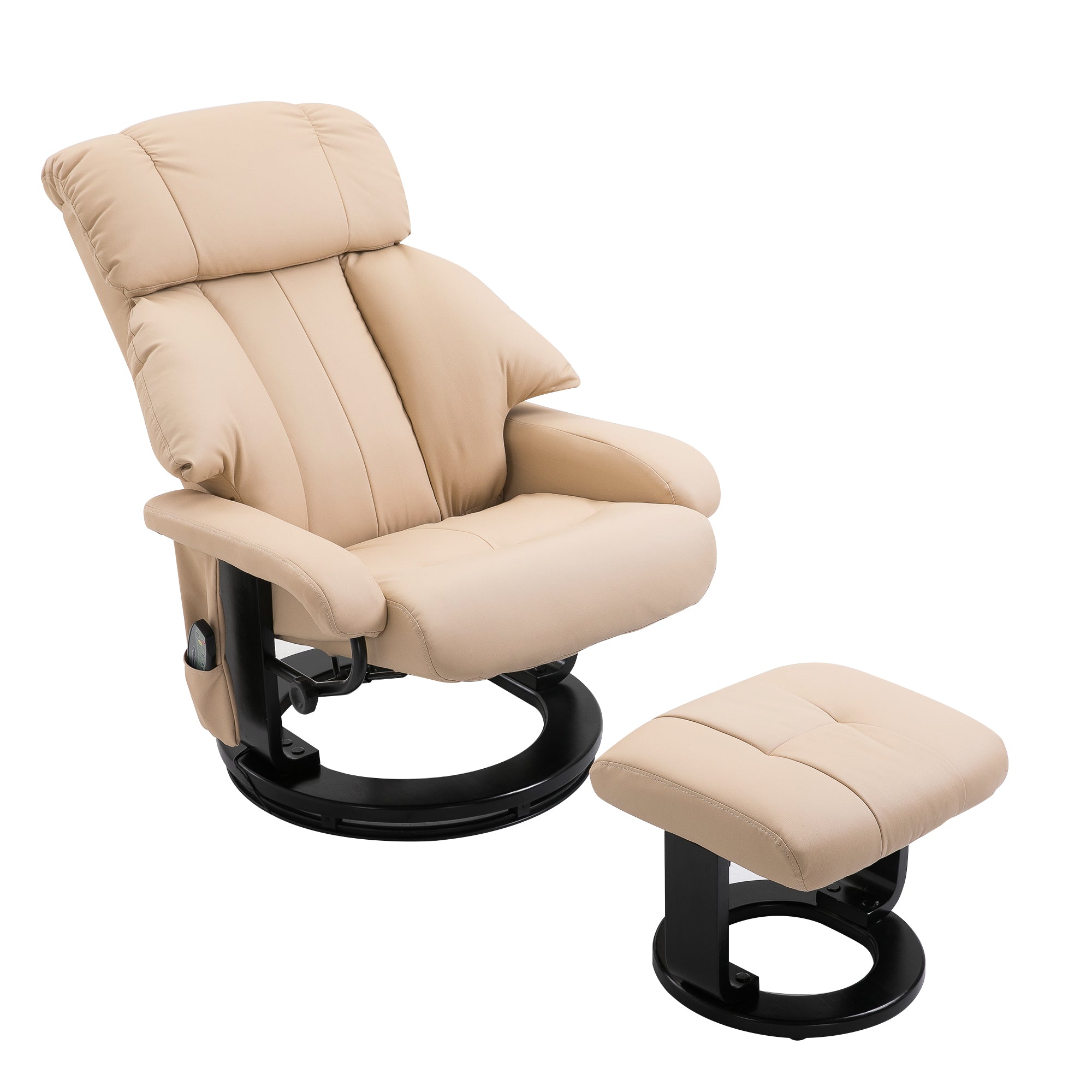 10-Point Massage Recliner Chair, Vibration Massage Sofa with Ottoman Footrest, Faux Leather and Swivel Wood Base for Living Room & Bedroom, Beige