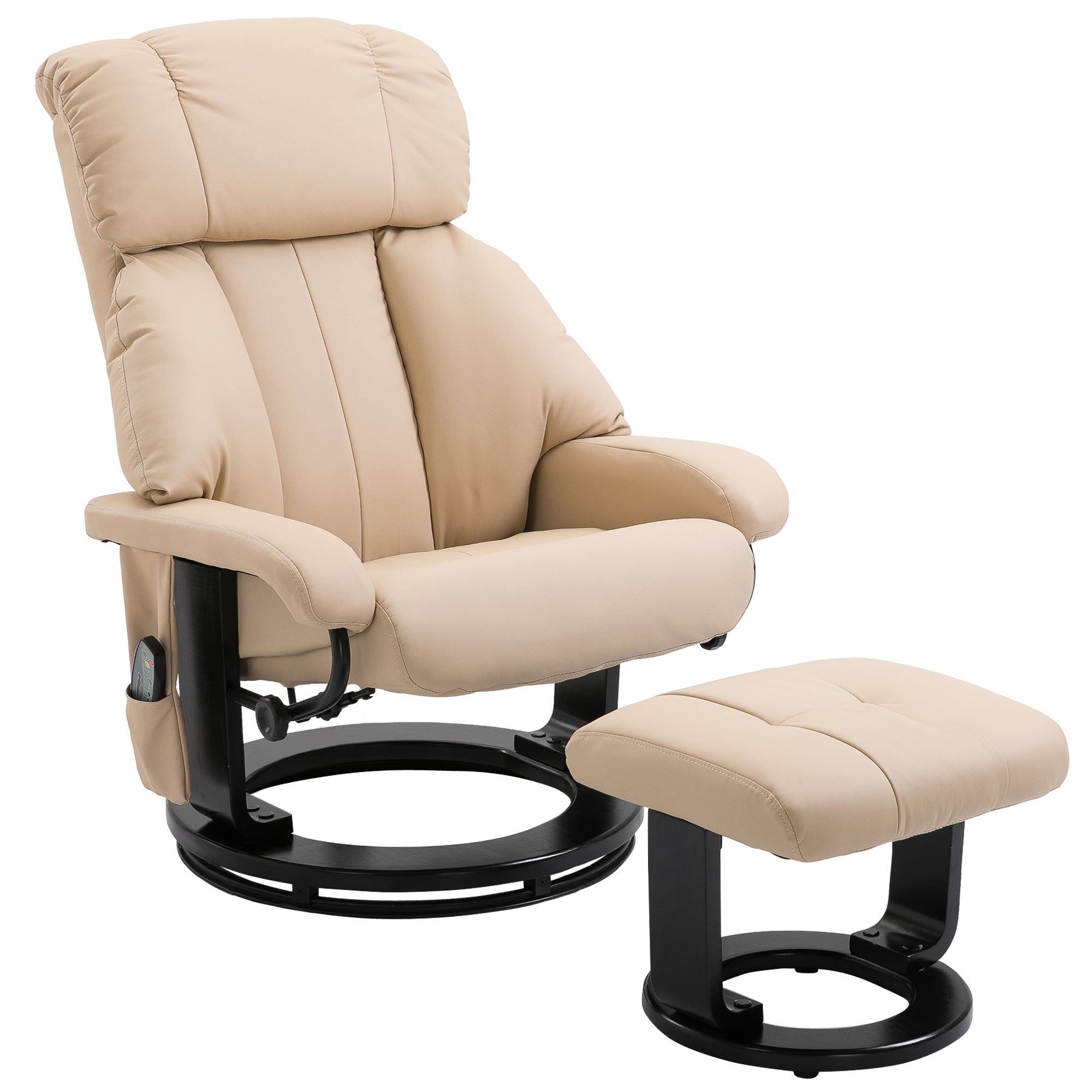 10-Point Massage Recliner Chair, Vibration Massage Sofa with Ottoman Footrest, Faux Leather and Swivel Wood Base for Living Room & Bedroom, Beige